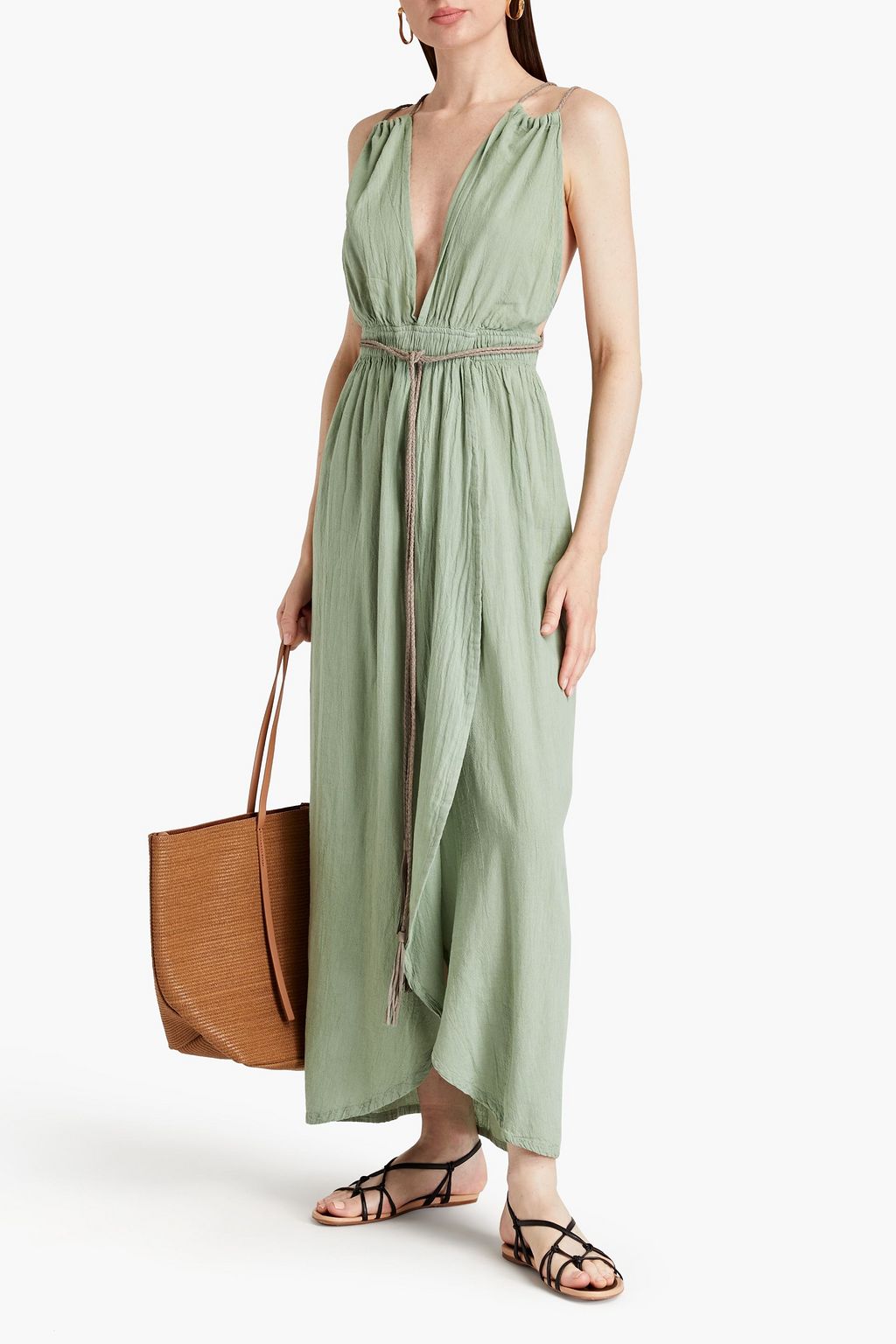 CARAVANA Open-back cotton-gauze halterneck maxi dress