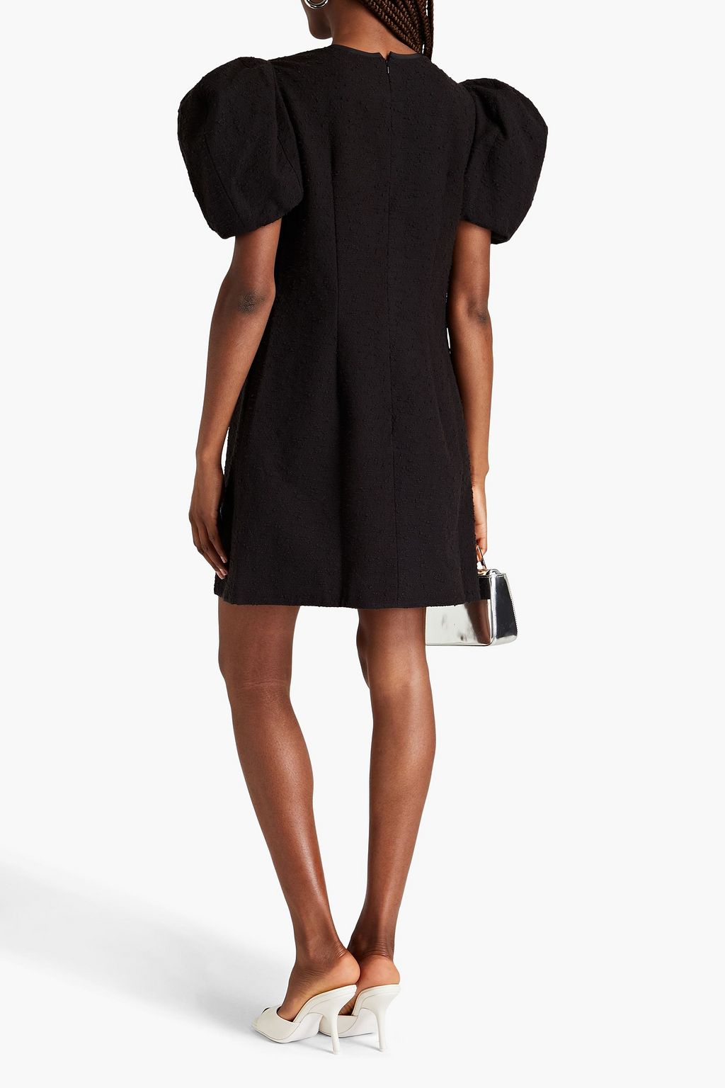 CAROLINA HERRERA コットン混ブークレ ミニワンピース リボン付き カットアウト