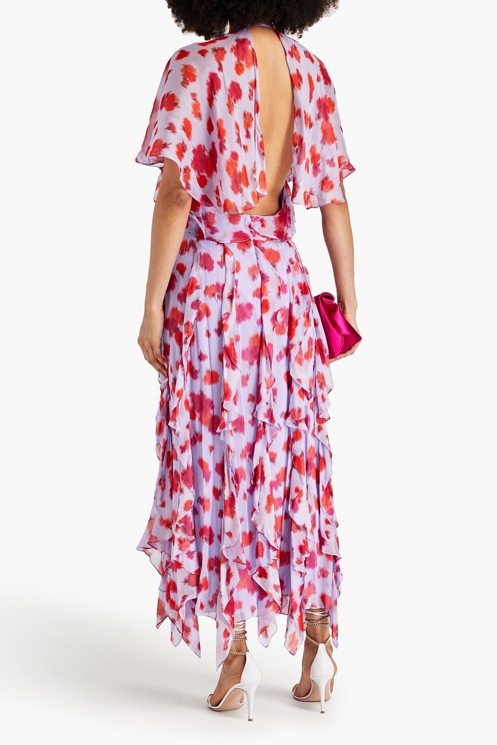 CAROLINA HERRERA 러플 디테일 프린트 크레퐁 맥시 드레스
