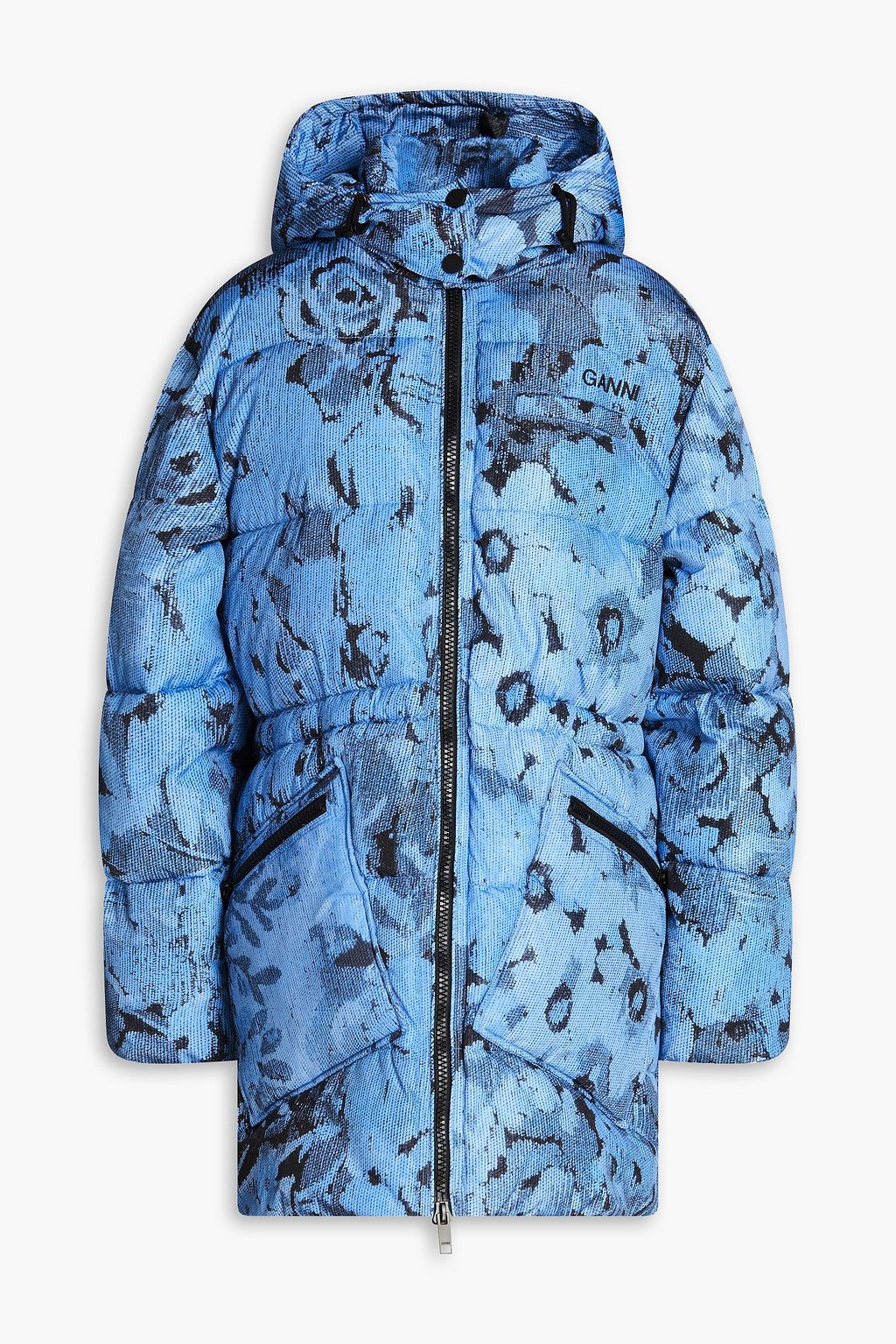 GANNI Margarita oversized quilted printed shell hooded jacket THE OUTNET