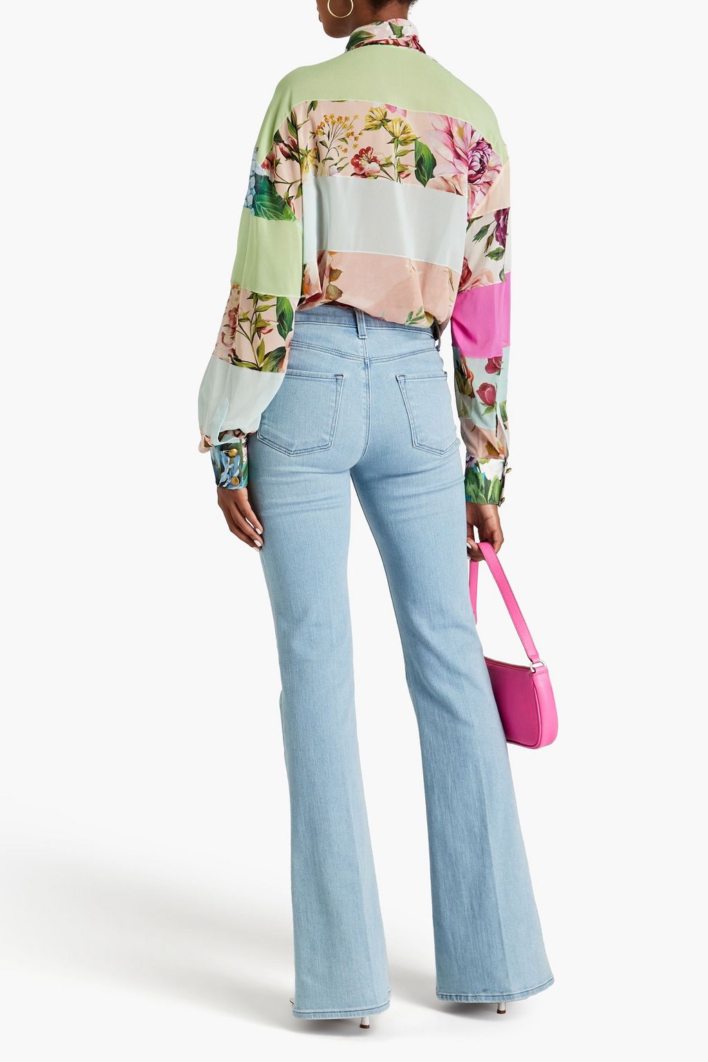 DOLCE&GABBANA Pussy-bow patchwork-effect stretch-silk blouse
