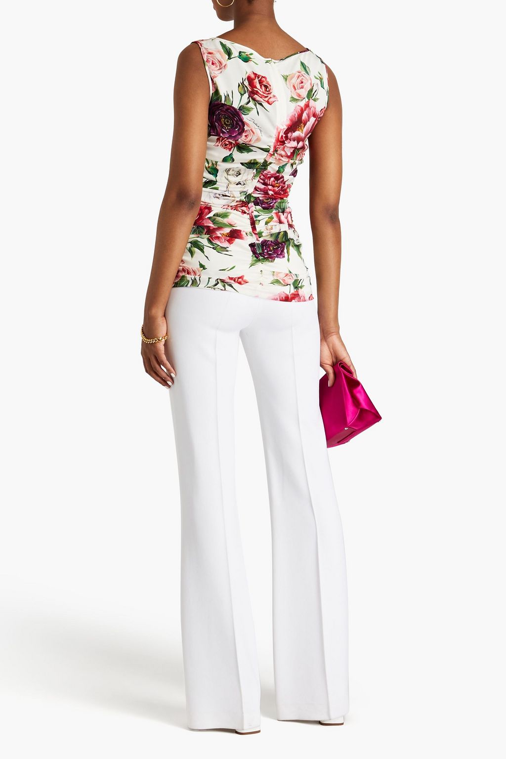 DOLCE&GABBANA Ruched floral-print stretch-silk top
