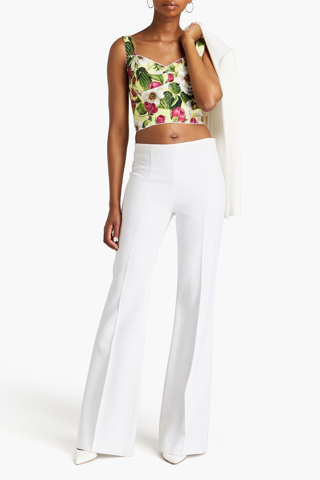 DOLCE&GABBANA Cropped floral-print silk-blend top