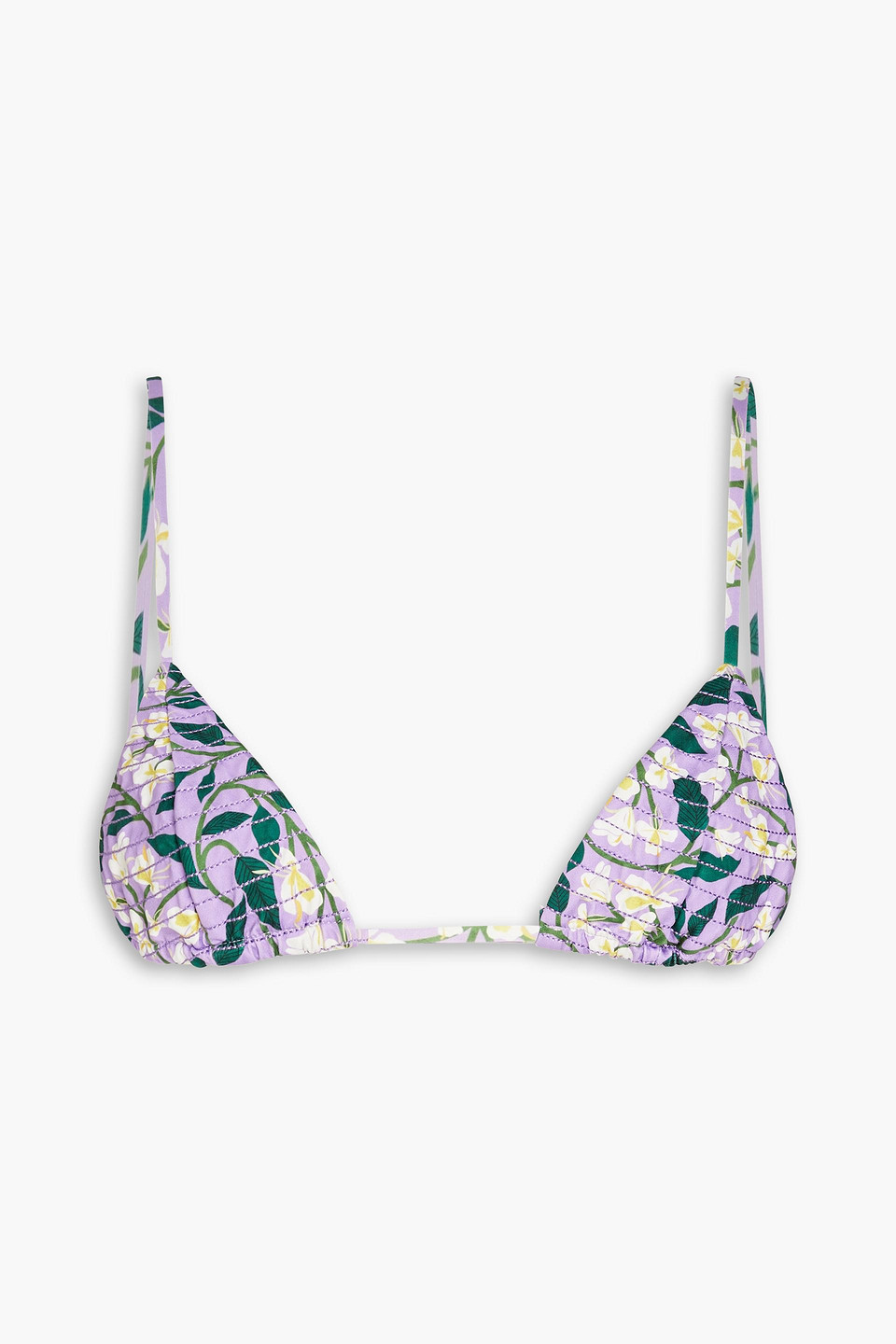 Shop Agua By Agua Bendita Sabina Dos Gardenias Lila Quilted Floral-print Triangle Bikini Top In Lavender