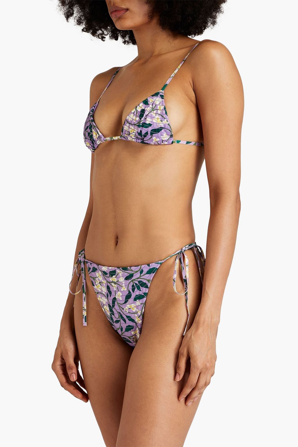 AGUA BY AGUA BENDITA Sabina Dos Gardenias Lila quilted floral-print triangle bikini top
