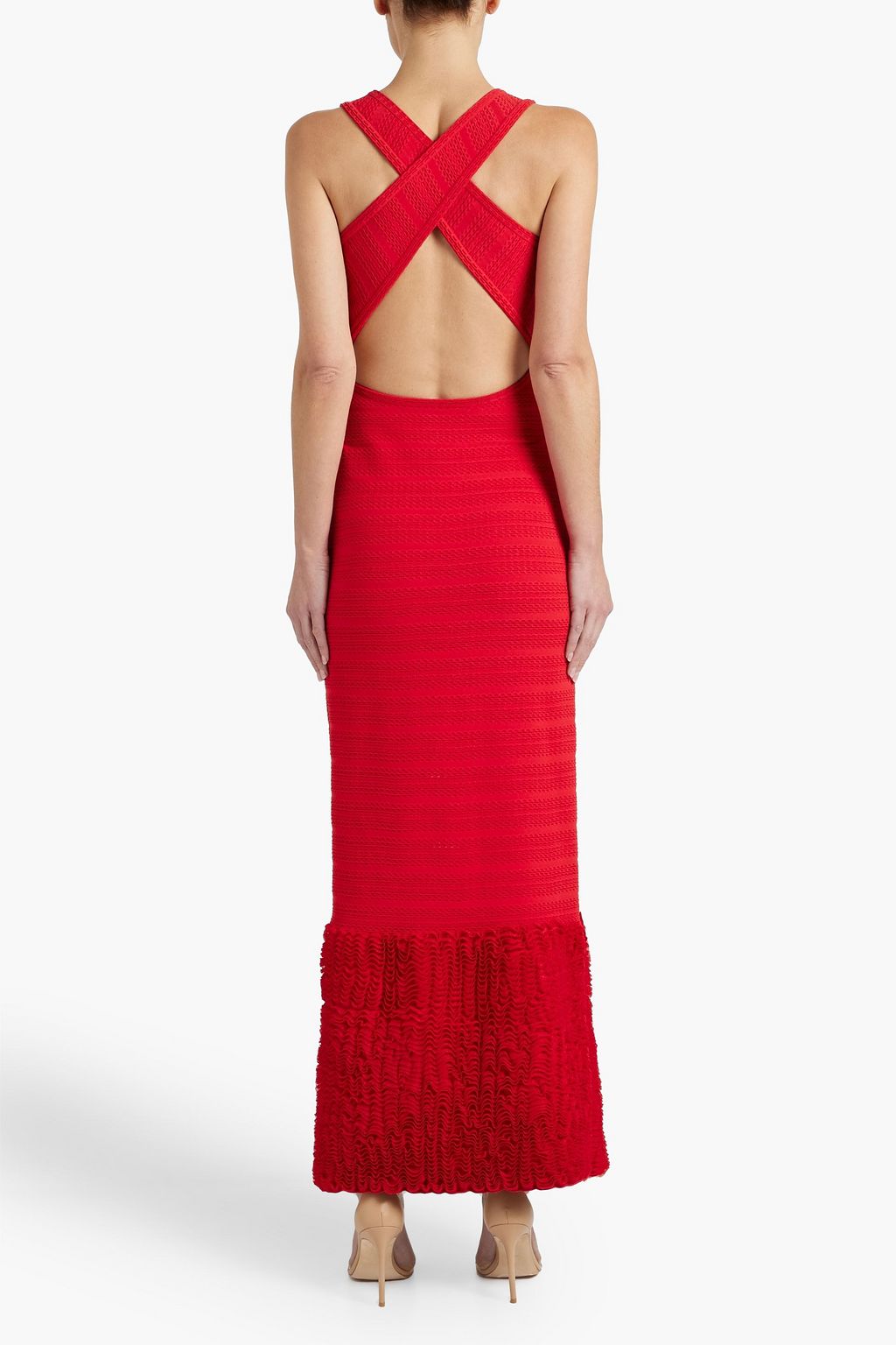 ALAÏA Ruffle-trimmed pointelle-knit maxi dress