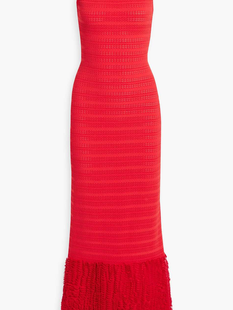 ruffled tulle and pointelle-knit maxi dress