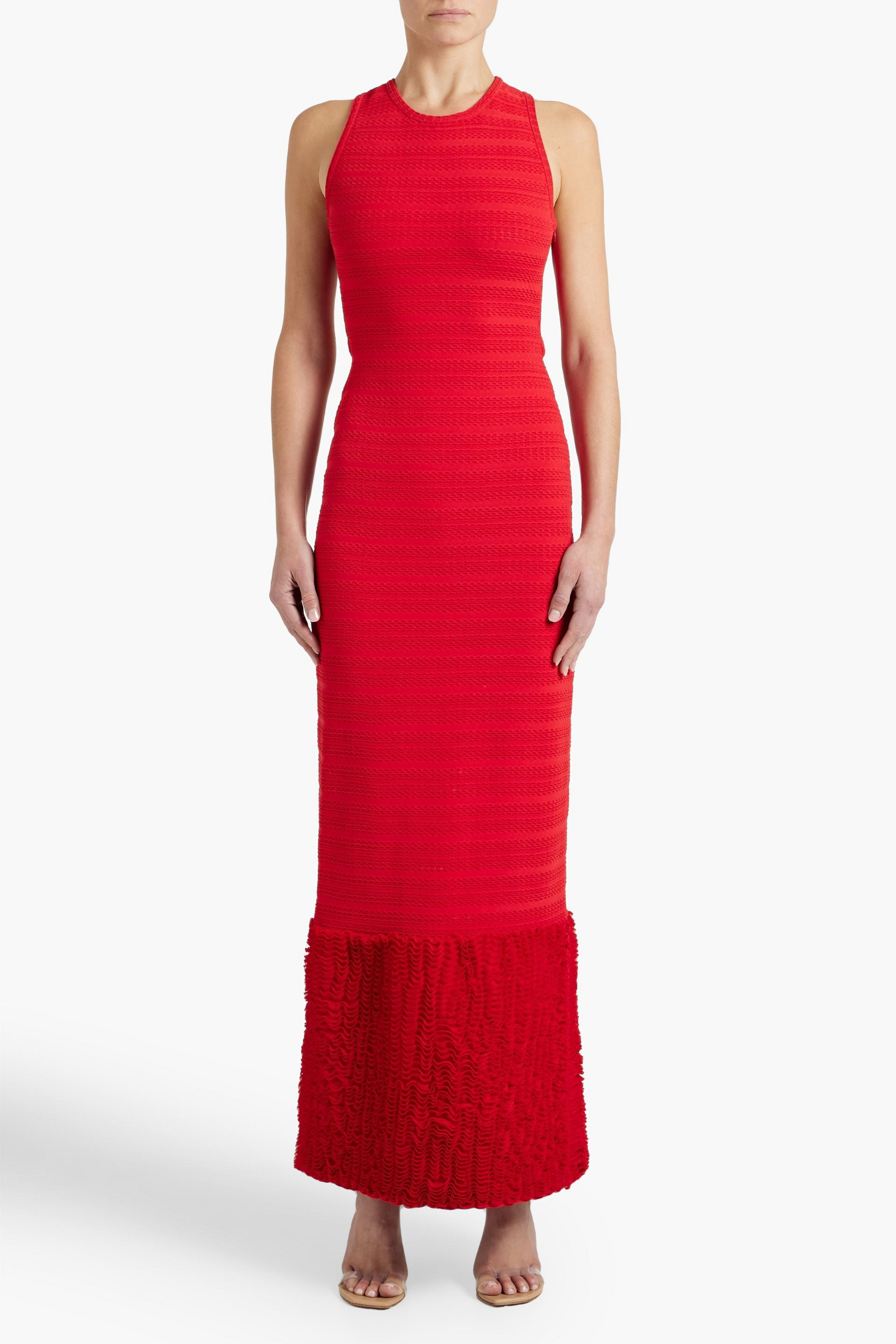 Alaïa Ruffled tulle and pointelle-knit maxi dress