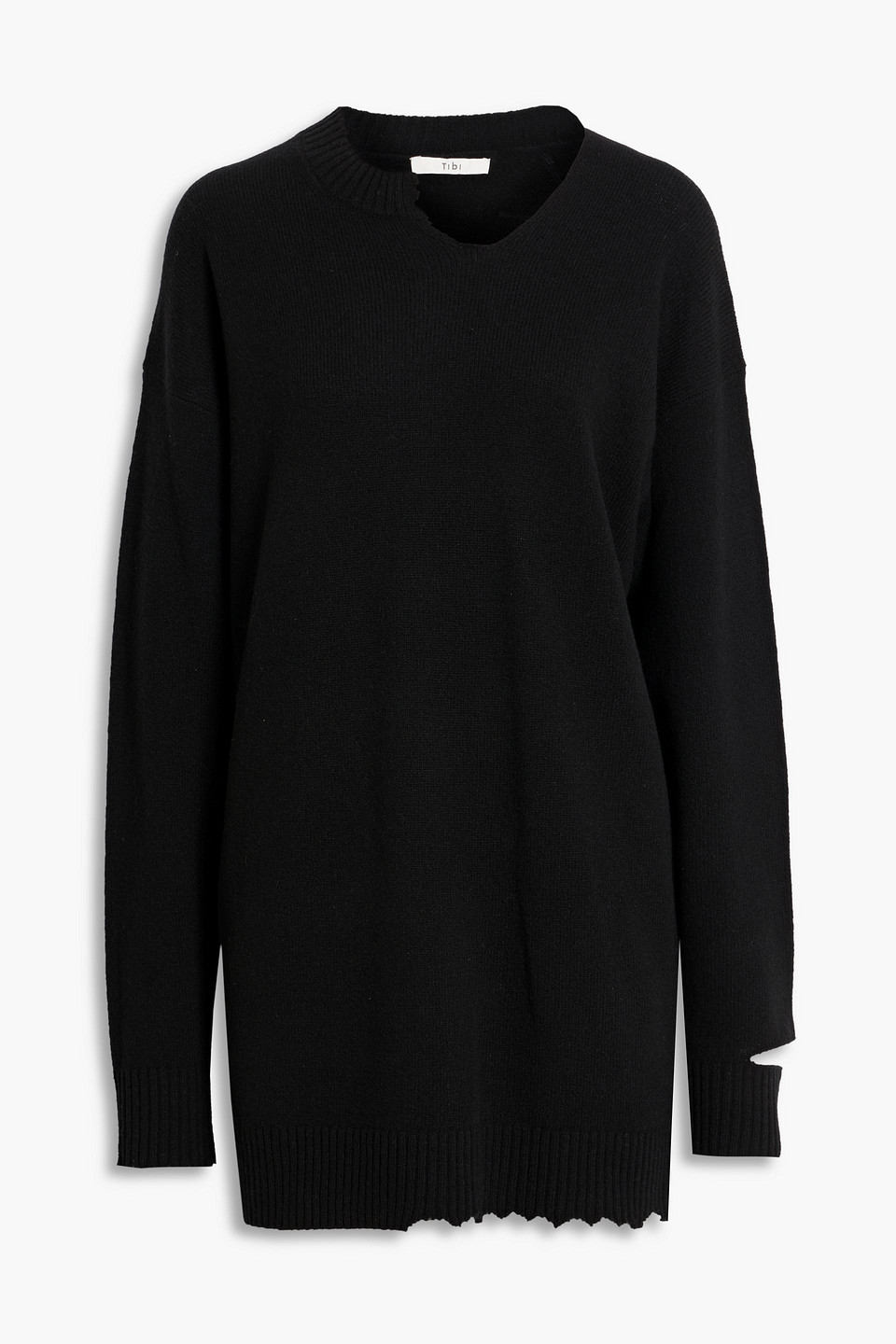 Tibi Distressed Wool Mini Dress In Black