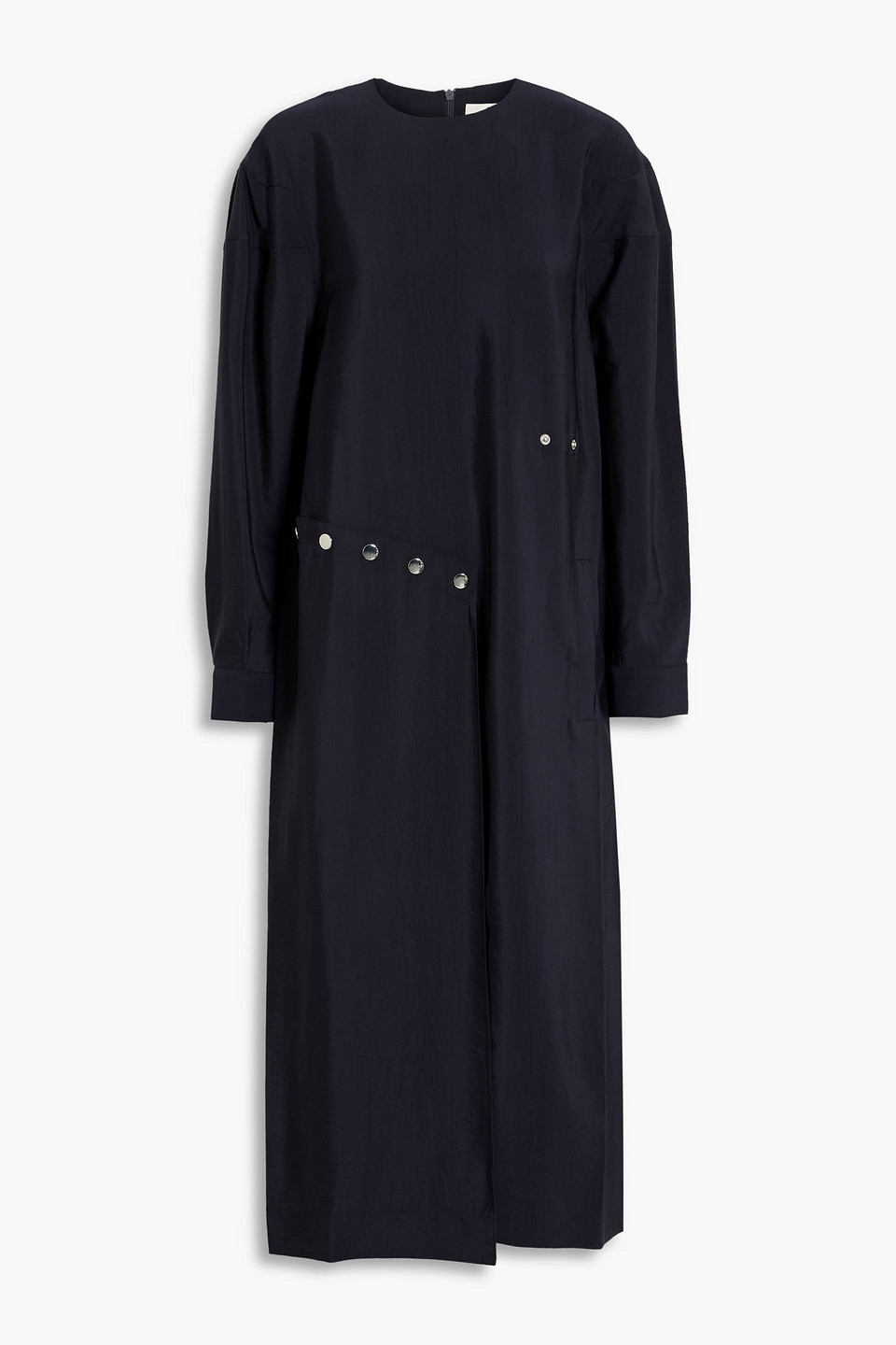 Tibi Snap-detailed Woven Midi Dress In Midnight Blue