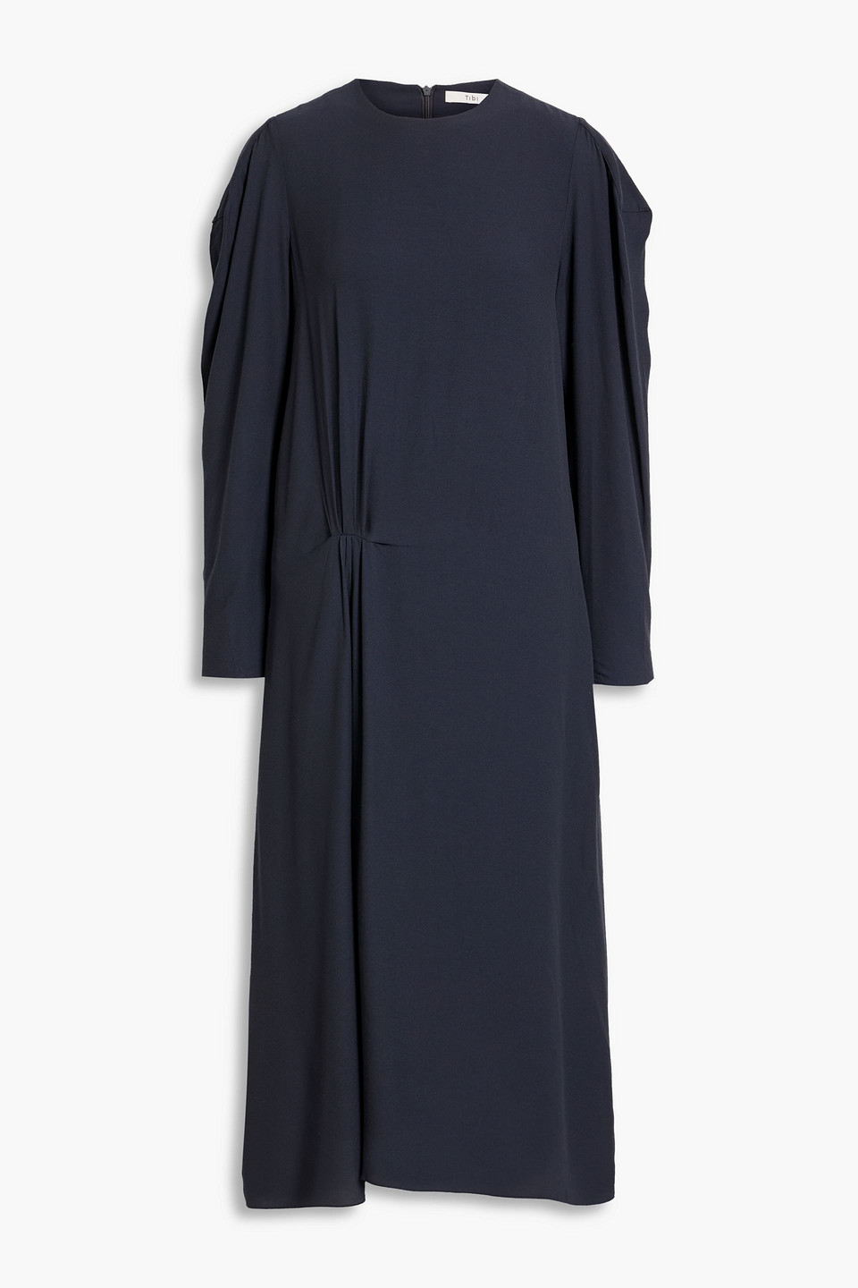 Tibi Gathered Crepe Midi Dress In Midnight Blue