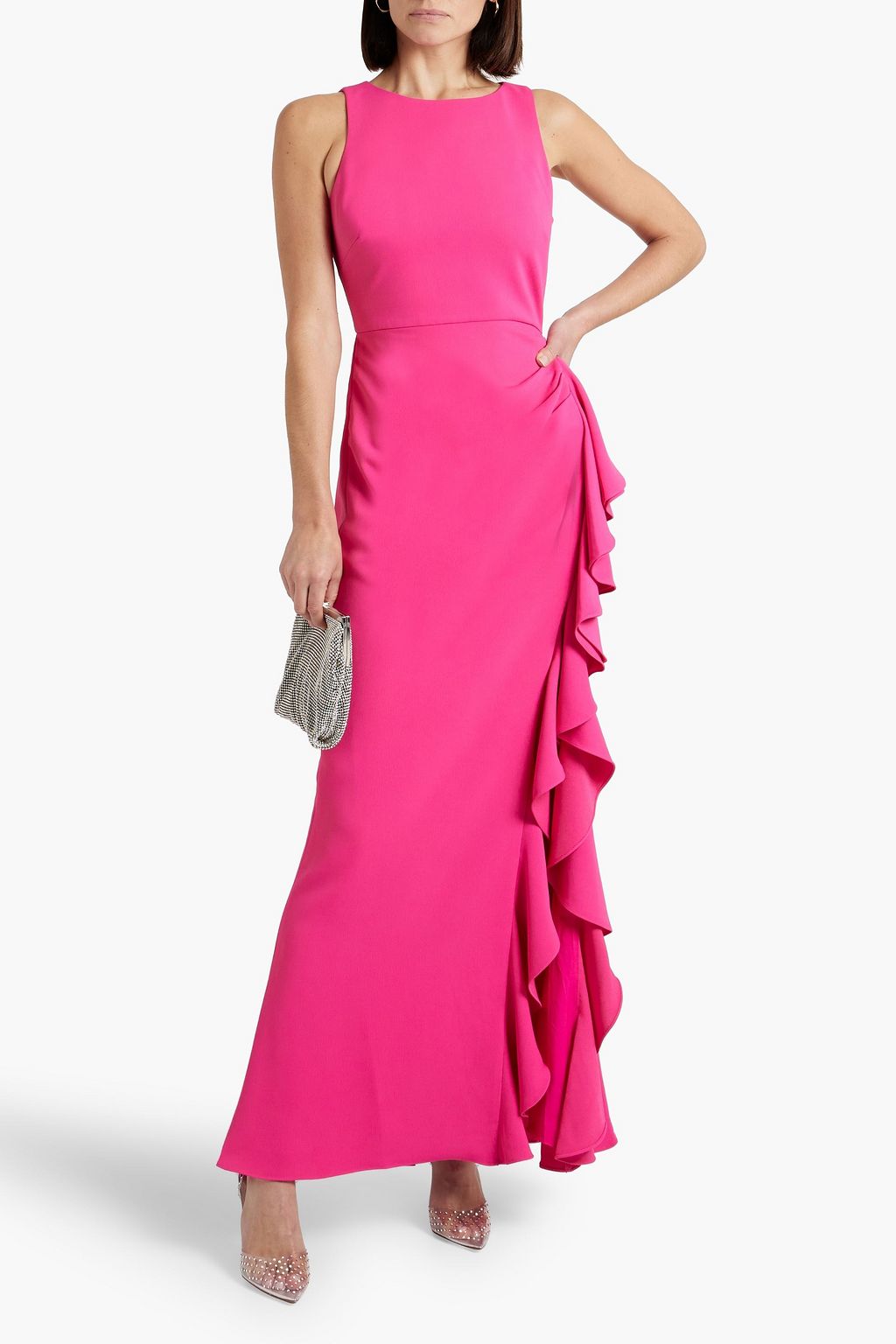 BADGLEY MISCHKA فستان سهرة من الكريب بتصميم منسدل ومكشكش