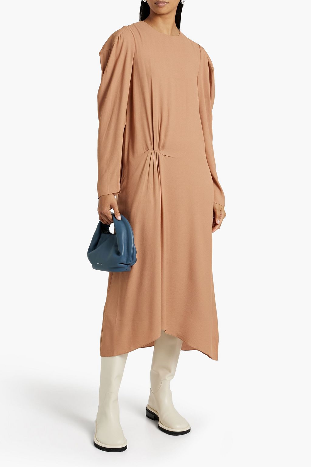 TIBI クレープデシン ミディワンピース ギャザー入り