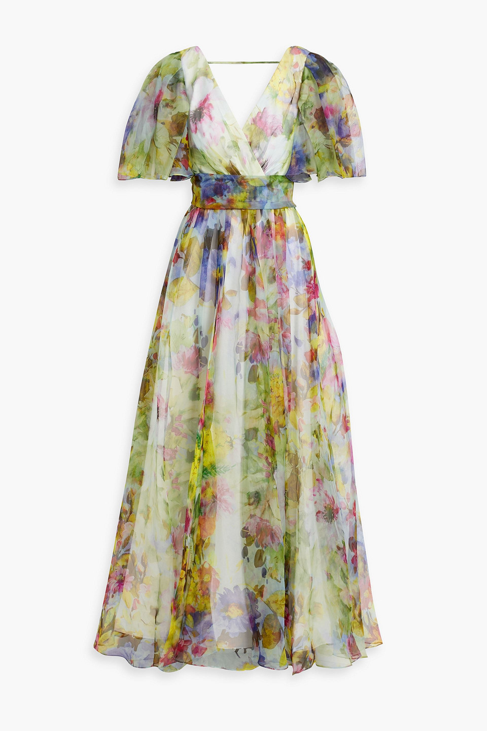 Badgley Mischka Wrap-effect Floral-print Silk-organza Maxi Dress In Multicolour | ModeSens Badgley Mischka Wrap-effect Floral-print Silk-organza Maxi Dress In Multicolour | ModeSens