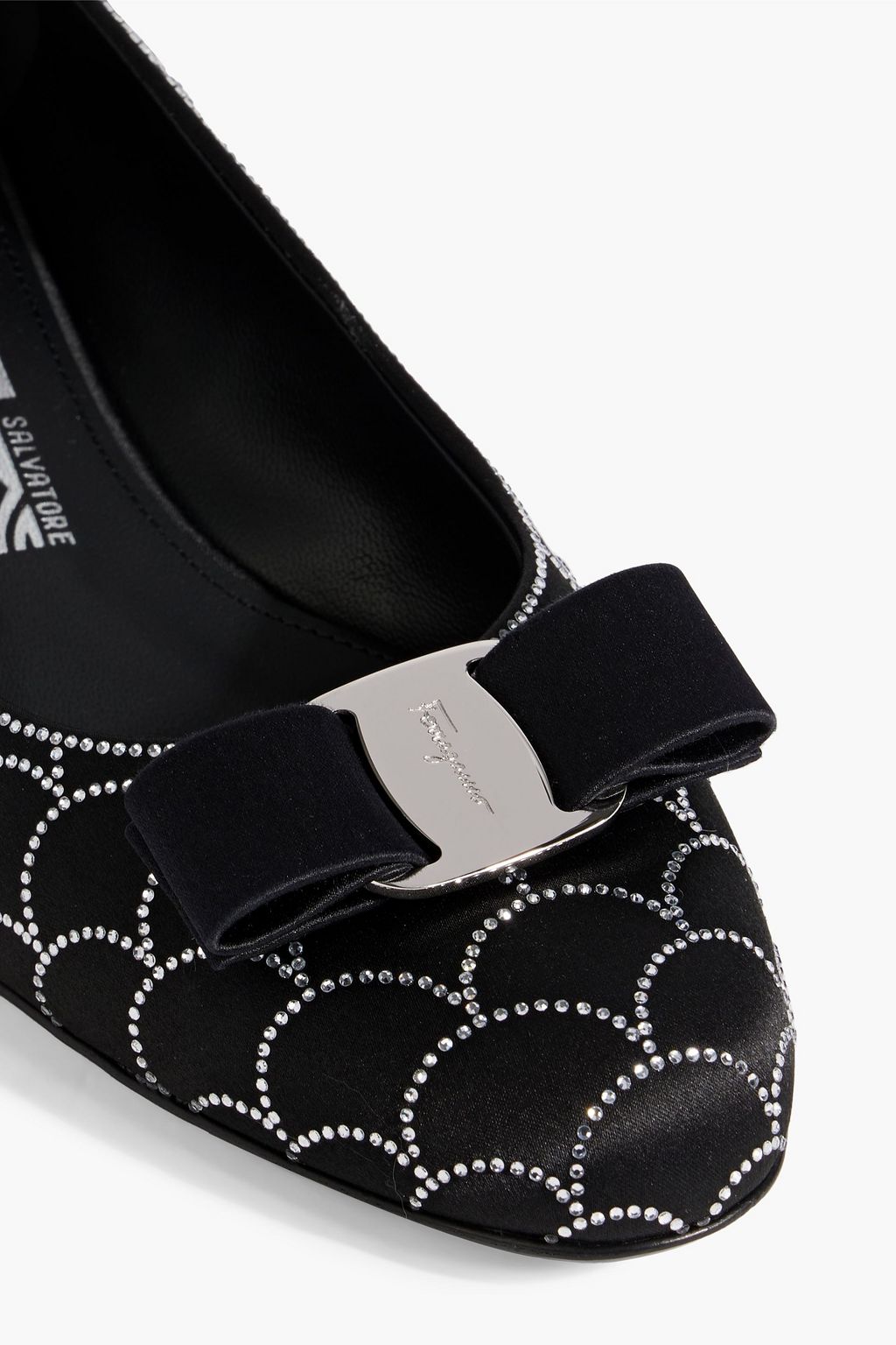 FERRAGAMO Vara embellished satin pumps
