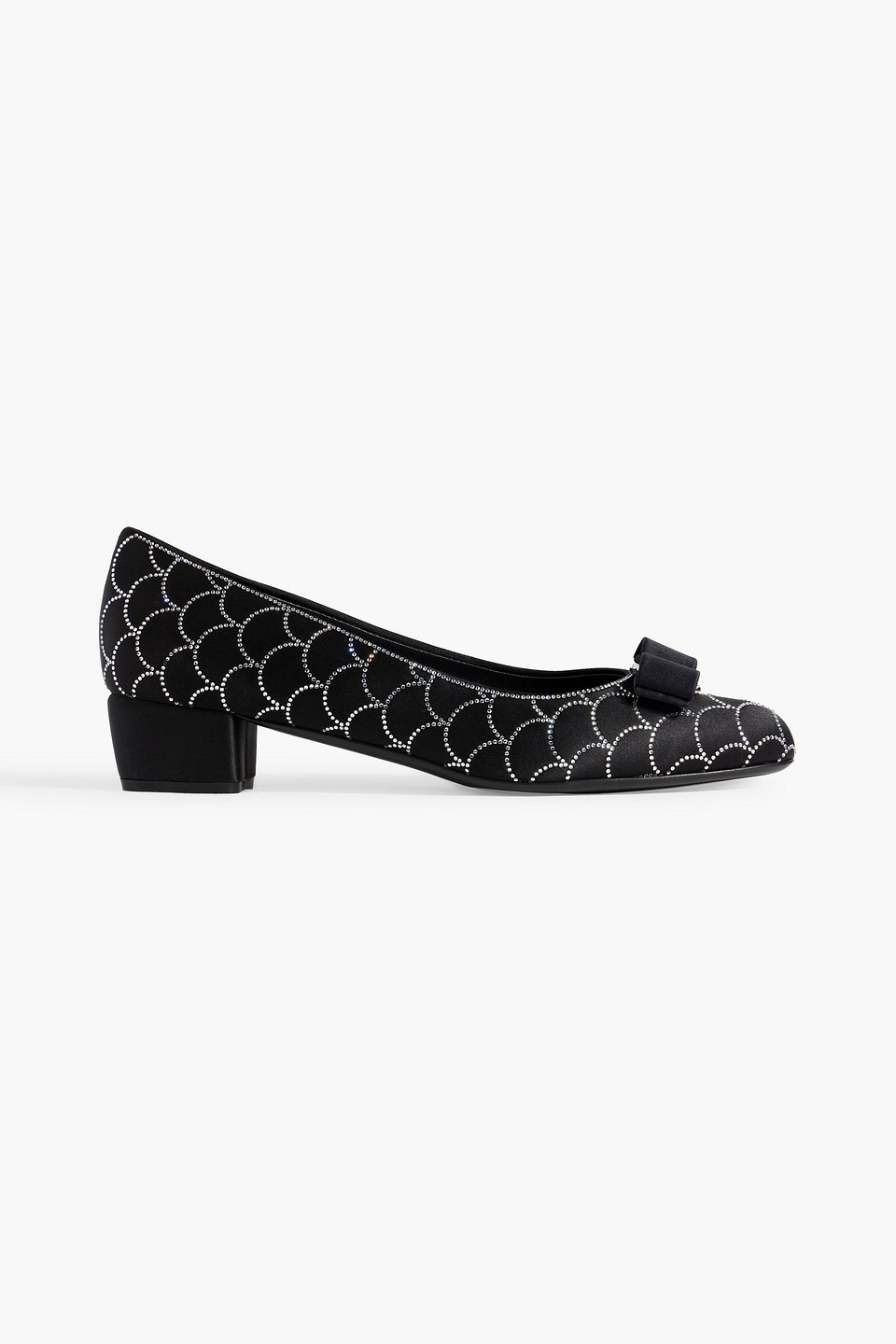 Ferragamo Vara Embellished Satin Pumps In Black