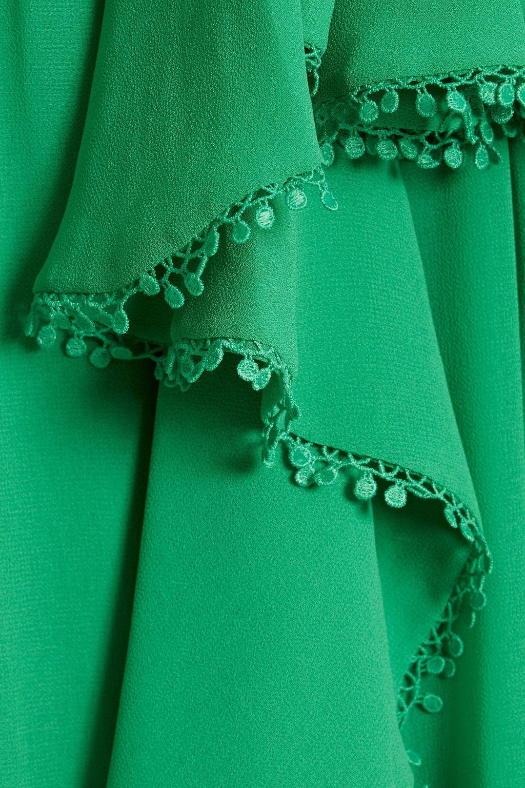 BADGLEY MISCHKA クレープ ミディワンピース かぎ針編みトリム ラッフル付き