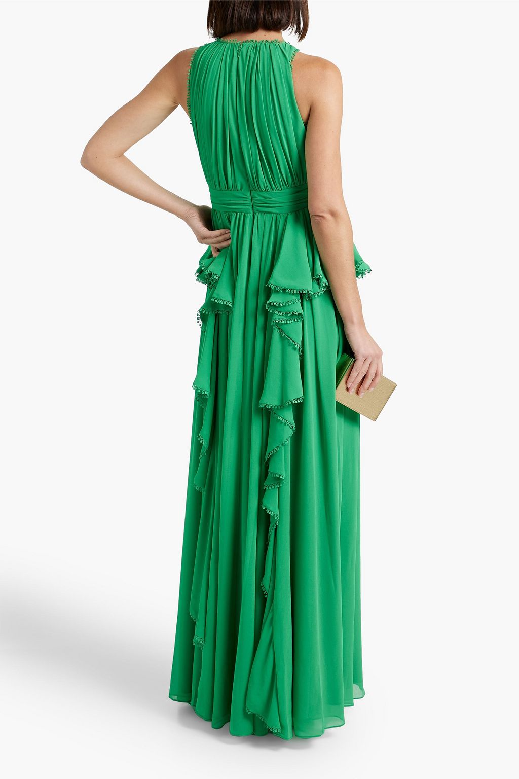 BADGLEY MISCHKA クレープ ミディワンピース かぎ針編みトリム ラッフル付き