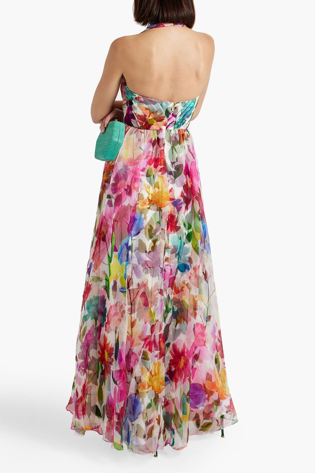 BADGLEY MISCHKA シルクオーガンザ ホルターネック ロングドレス フローラルプリント