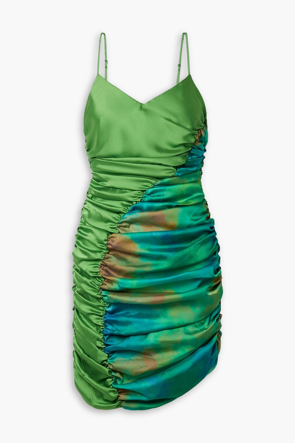 Ahluwalia Jade Paneled Ruched Organic Cotton-sateen Mini Dress In Green