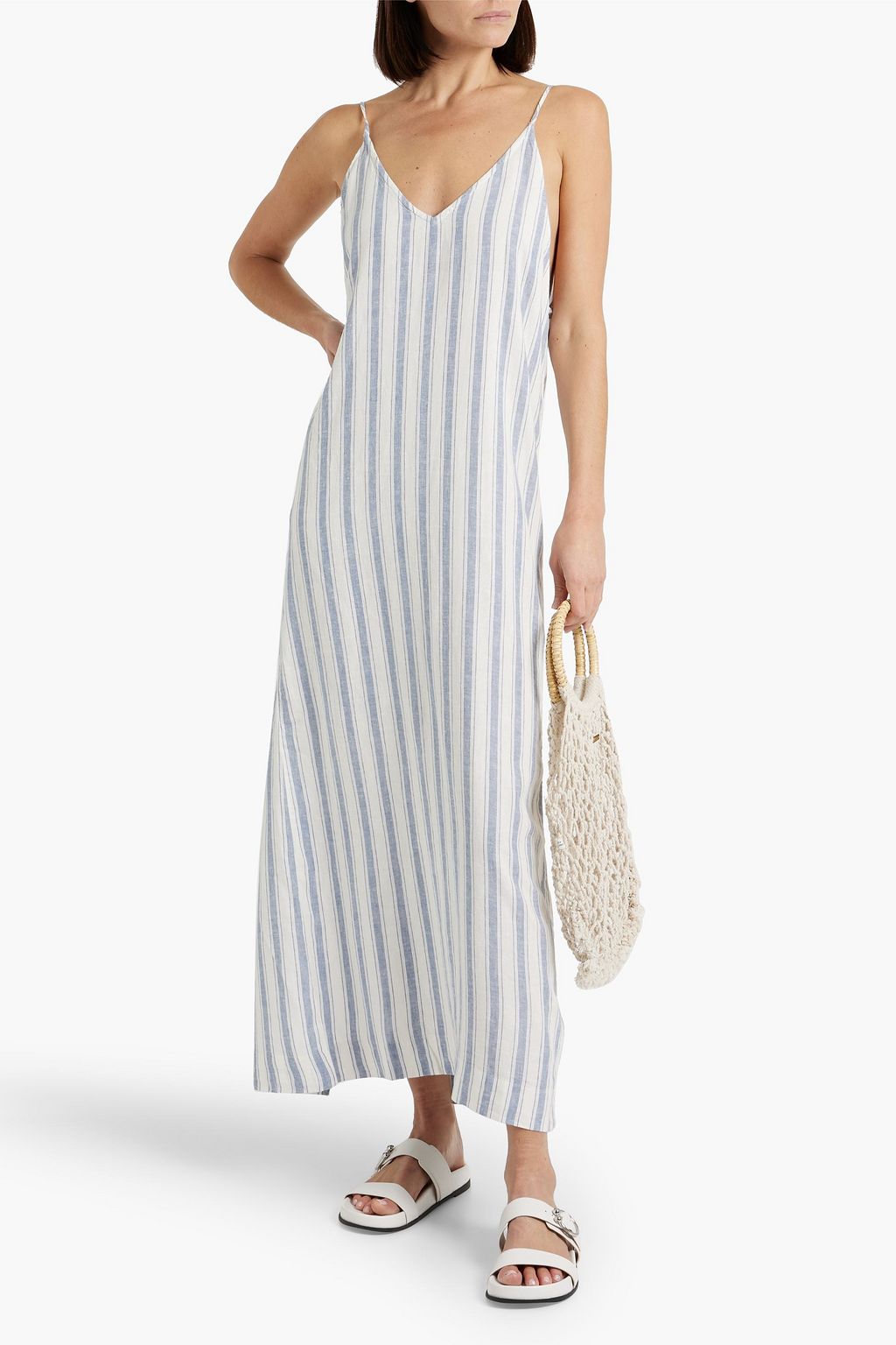 ONIA Striped linen-blend gauze maxi dress