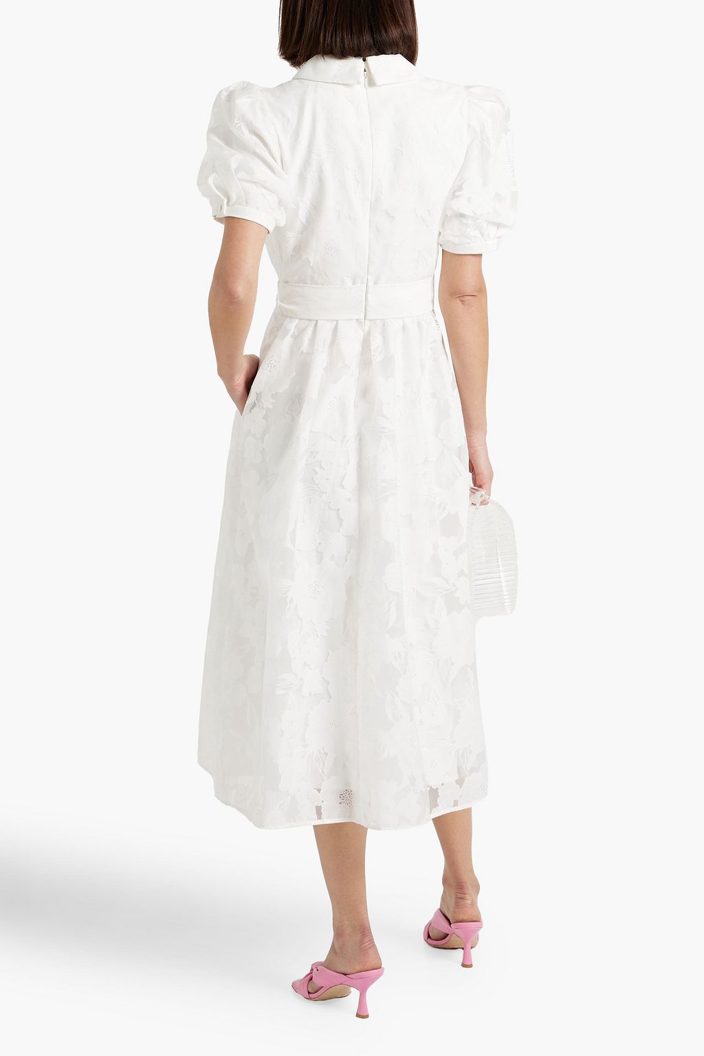 BADGLEY MISCHKA Wrap-effect devoré-organza midi dress