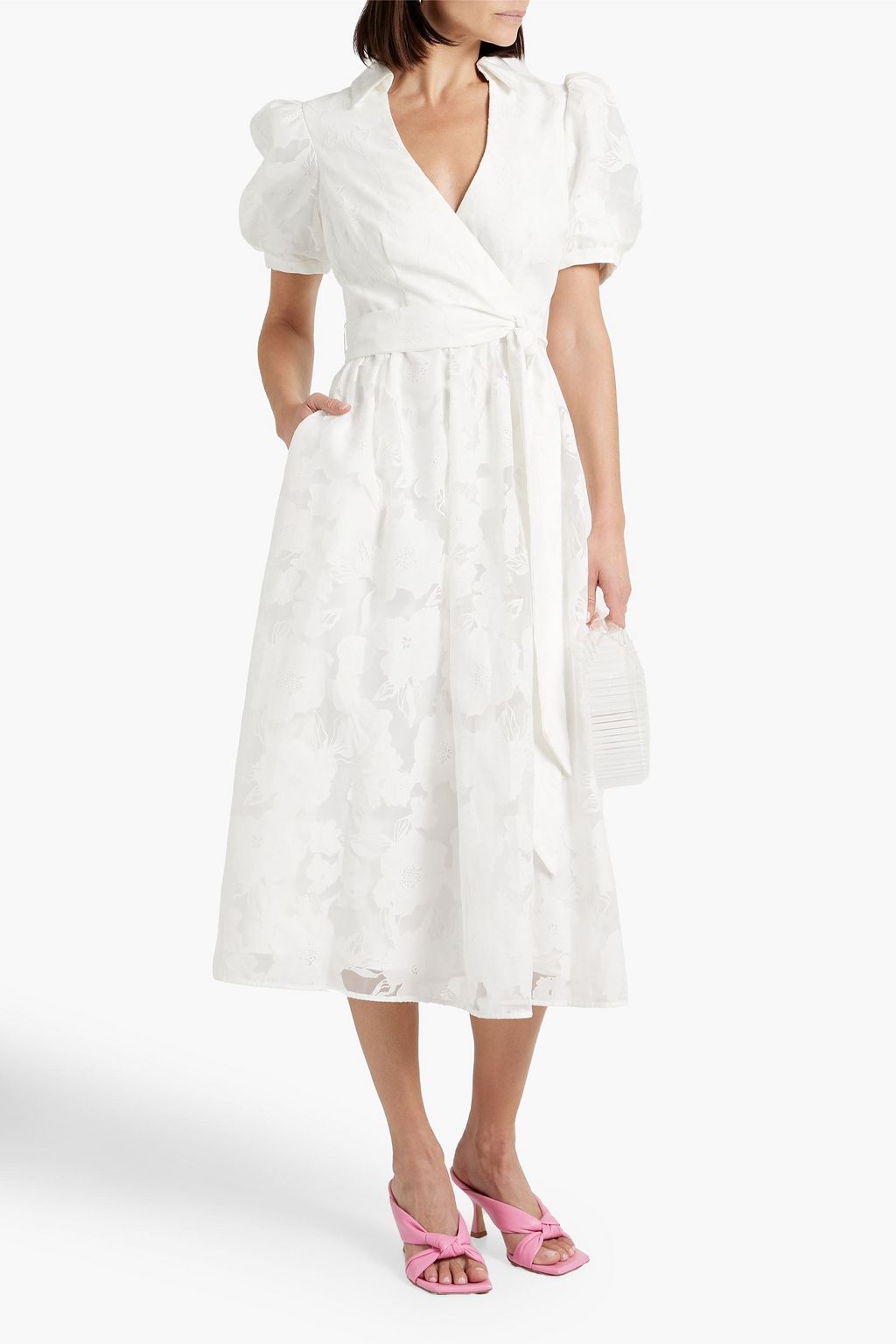 BADGLEY MISCHKA Wrap-effect devoré-organza midi dress | THE OUTNET