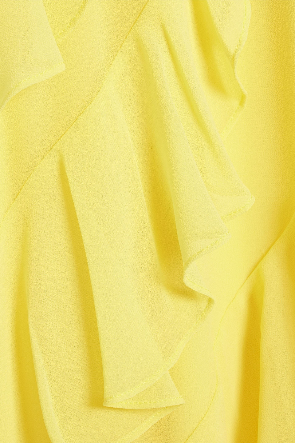 Shop Badgley Mischka Ruffled Crepe Maxi Dress In Yellow