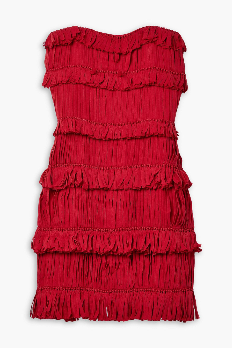 Interior Valencia Strapless Fringed Silk-crepe Mini Dress In Crimson