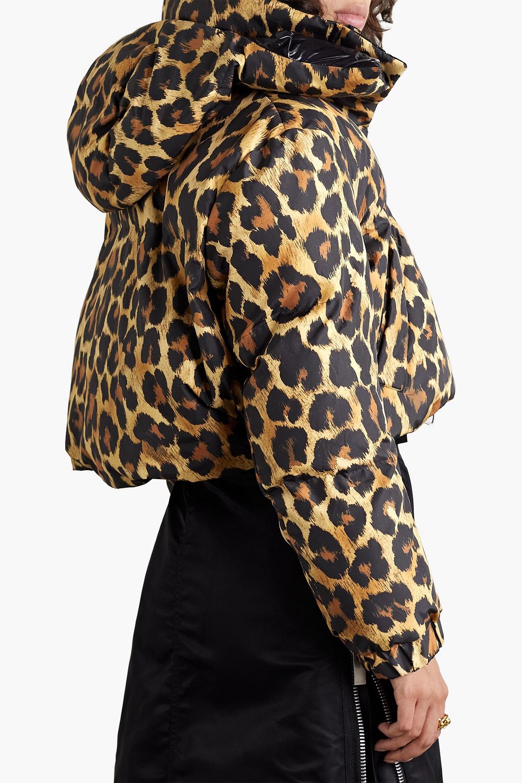SACAI Cropped Jacke aus Shell mit Leopardenprint und Kapuze