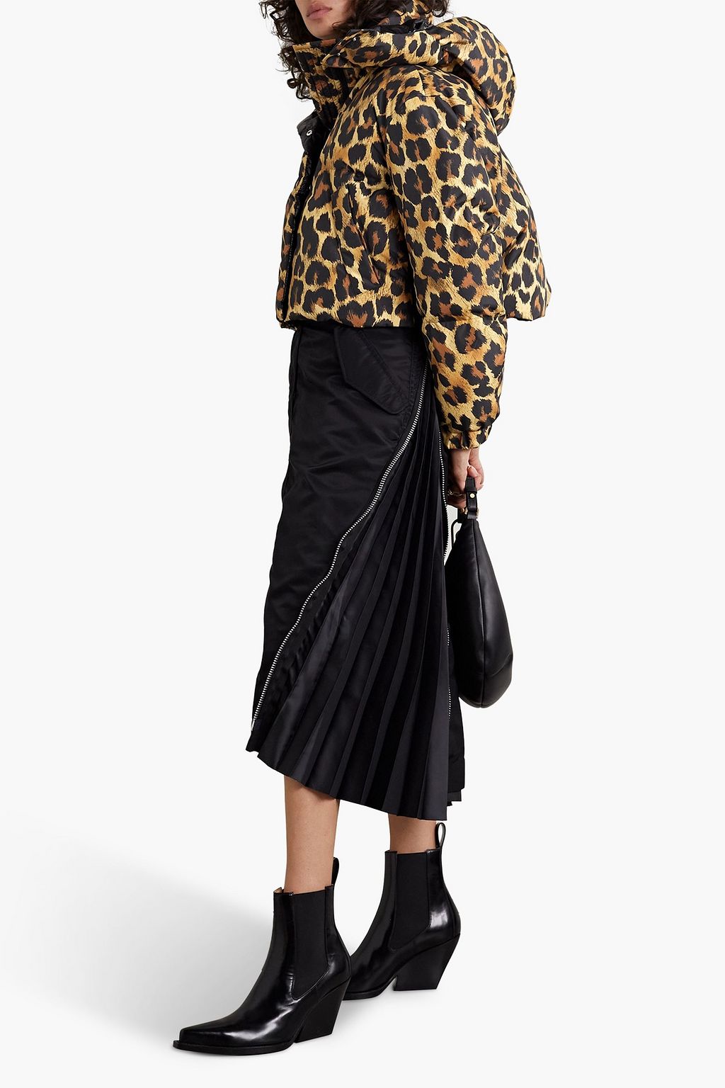 SACAI Cropped Jacke aus Shell mit Leopardenprint und Kapuze