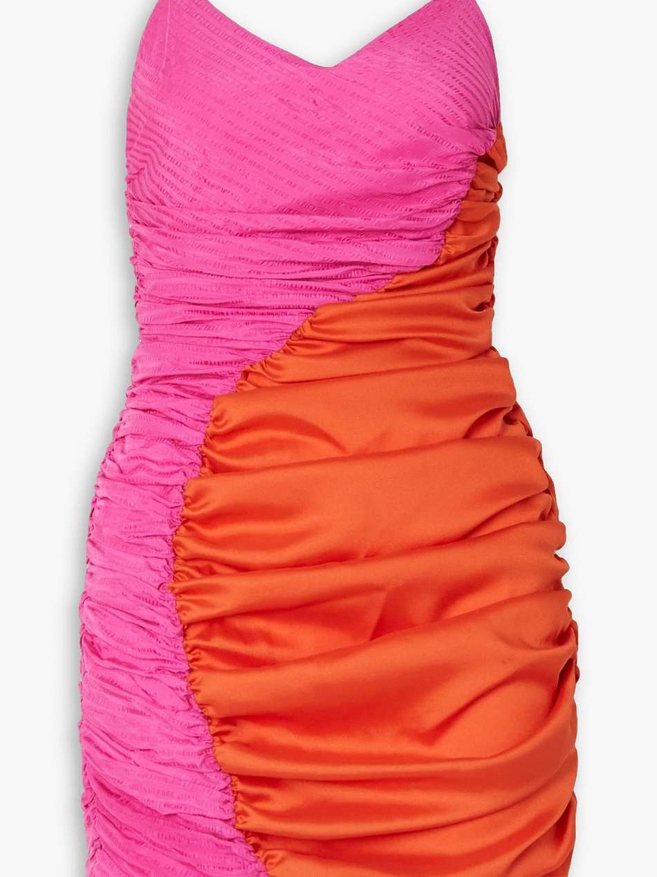 jade two-tone ruched satin jacquard mini dress