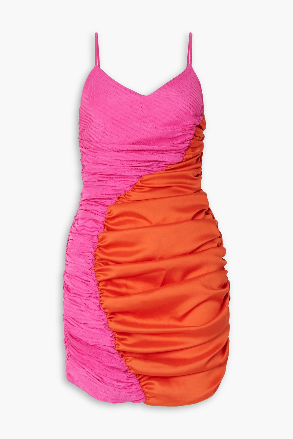 Jade two-tone ruched satin jacquard mini dress