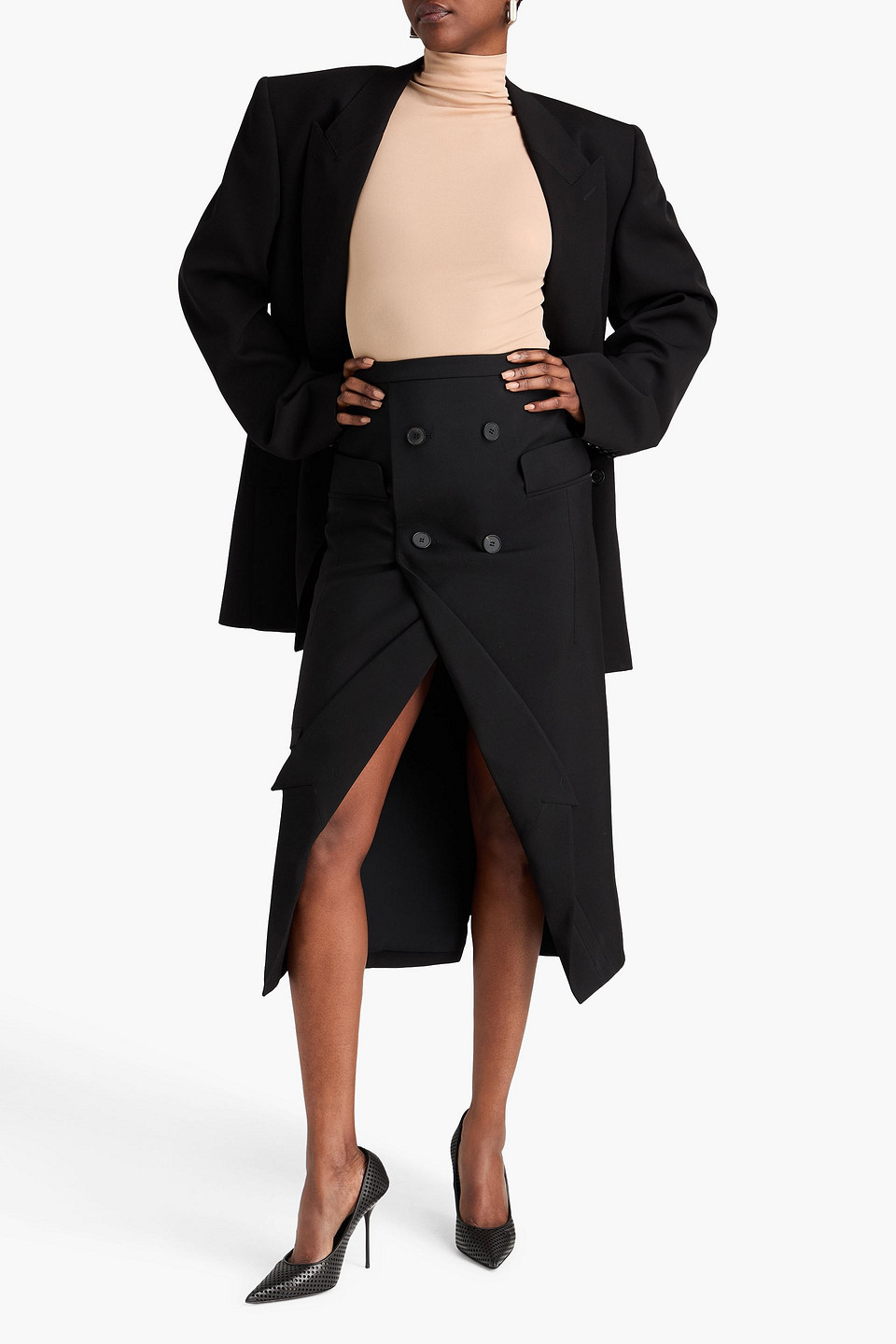  Mcqueen - Wrap-effect Wool-crepe Midi Skirt - Black - It 38 