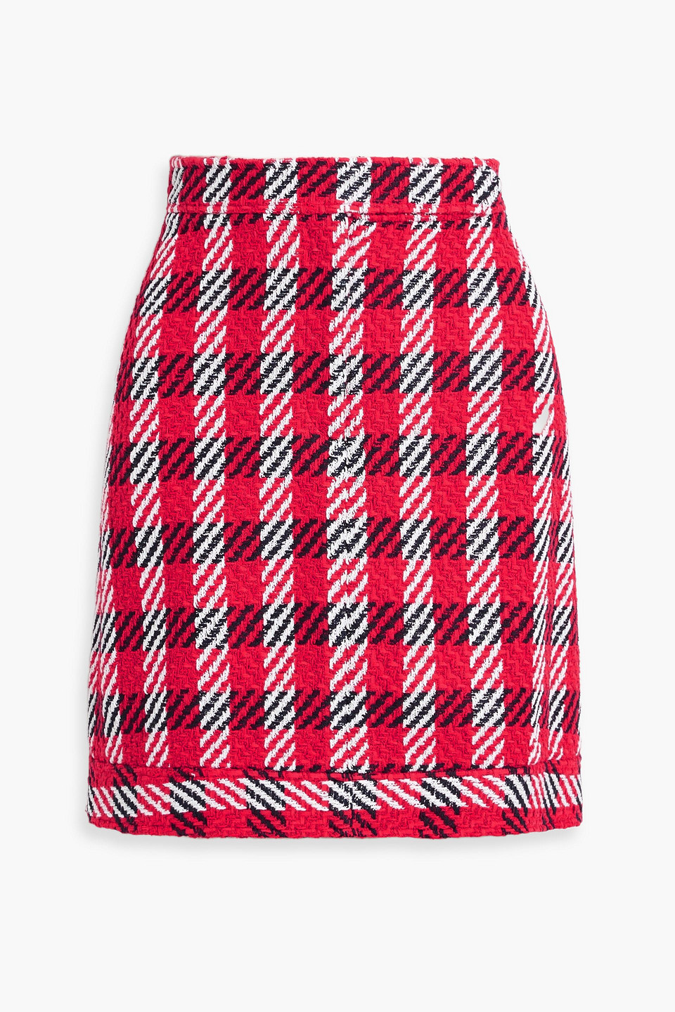 Shop Oscar De La Renta Checked Cotton-blend Tweed Mini Skirt In Red