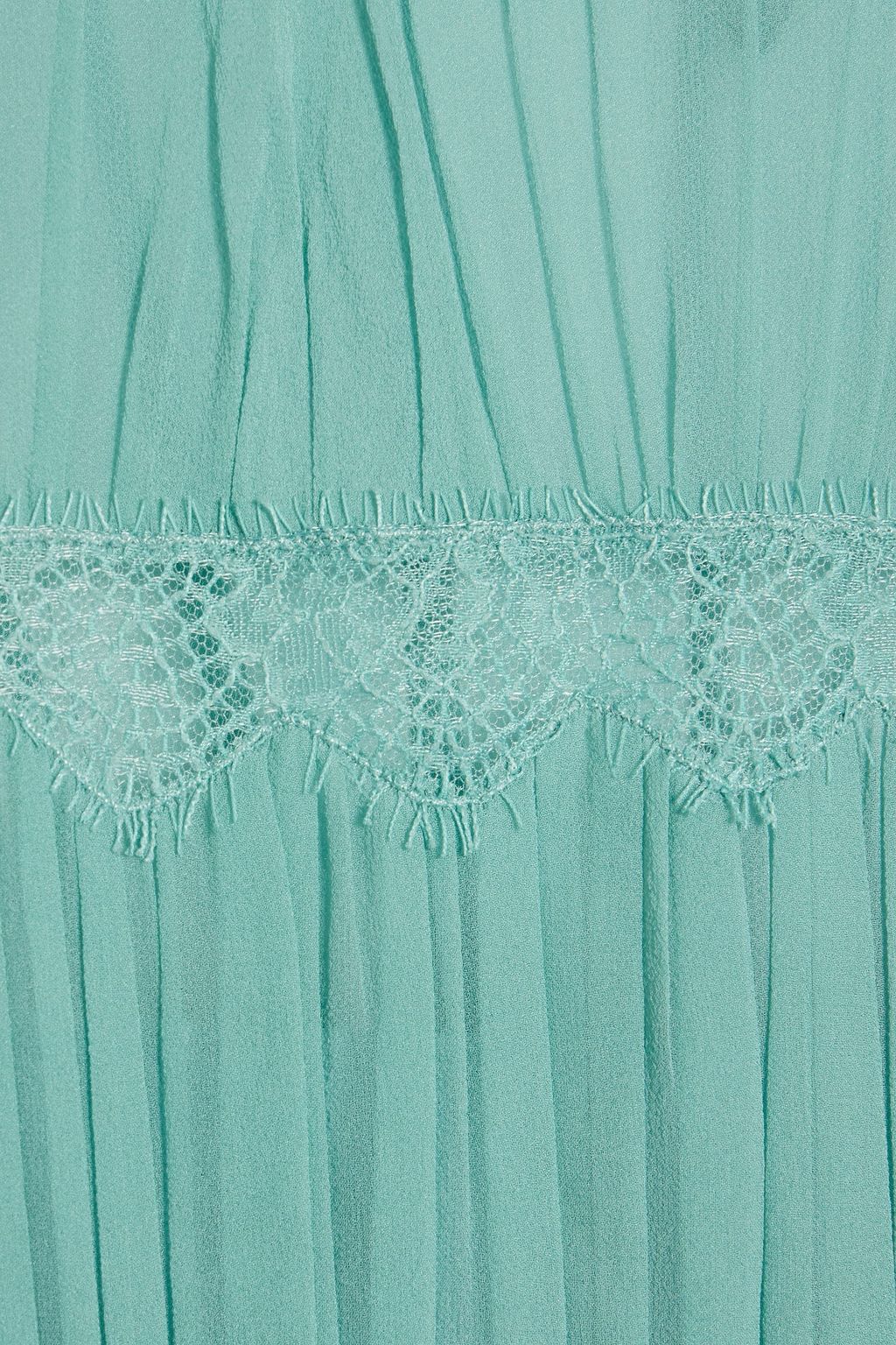 ALBERTA FERRETTI Lace-trimmed gathered silk-chiffon dress