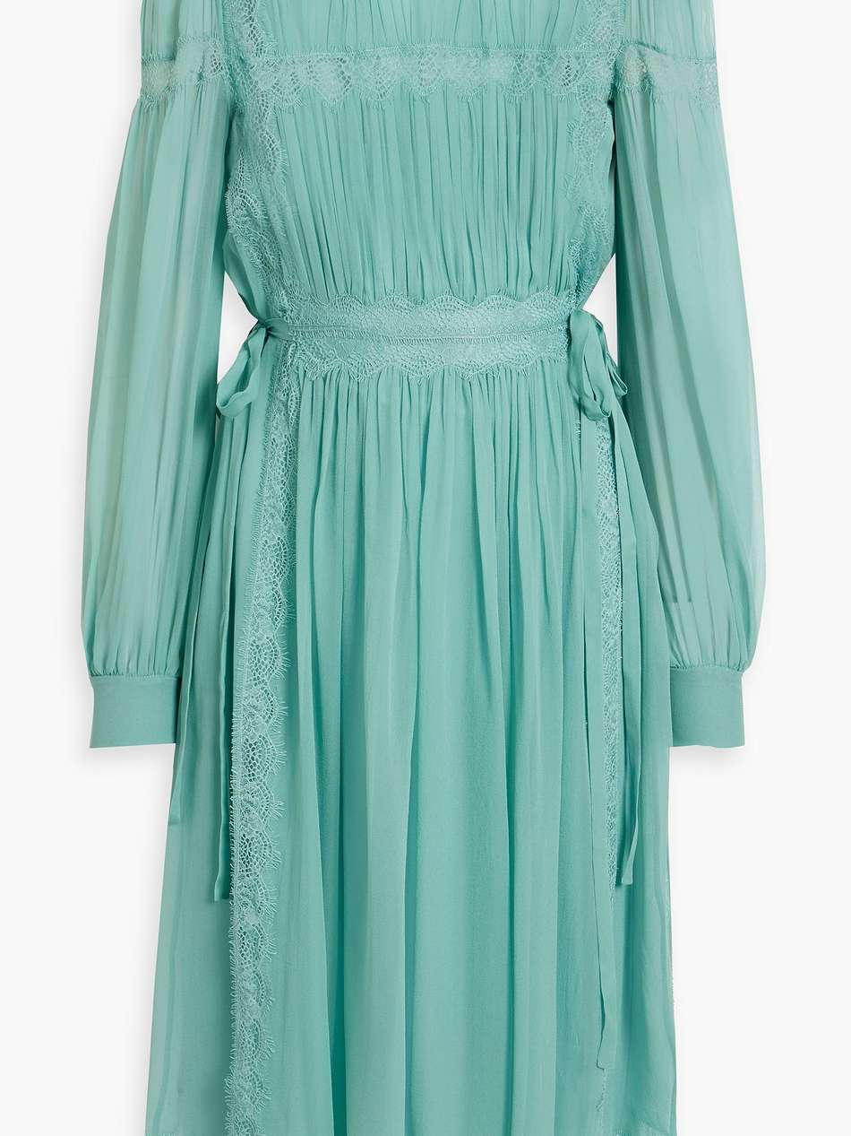 lace-trimmed gathered silk-chiffon dress
