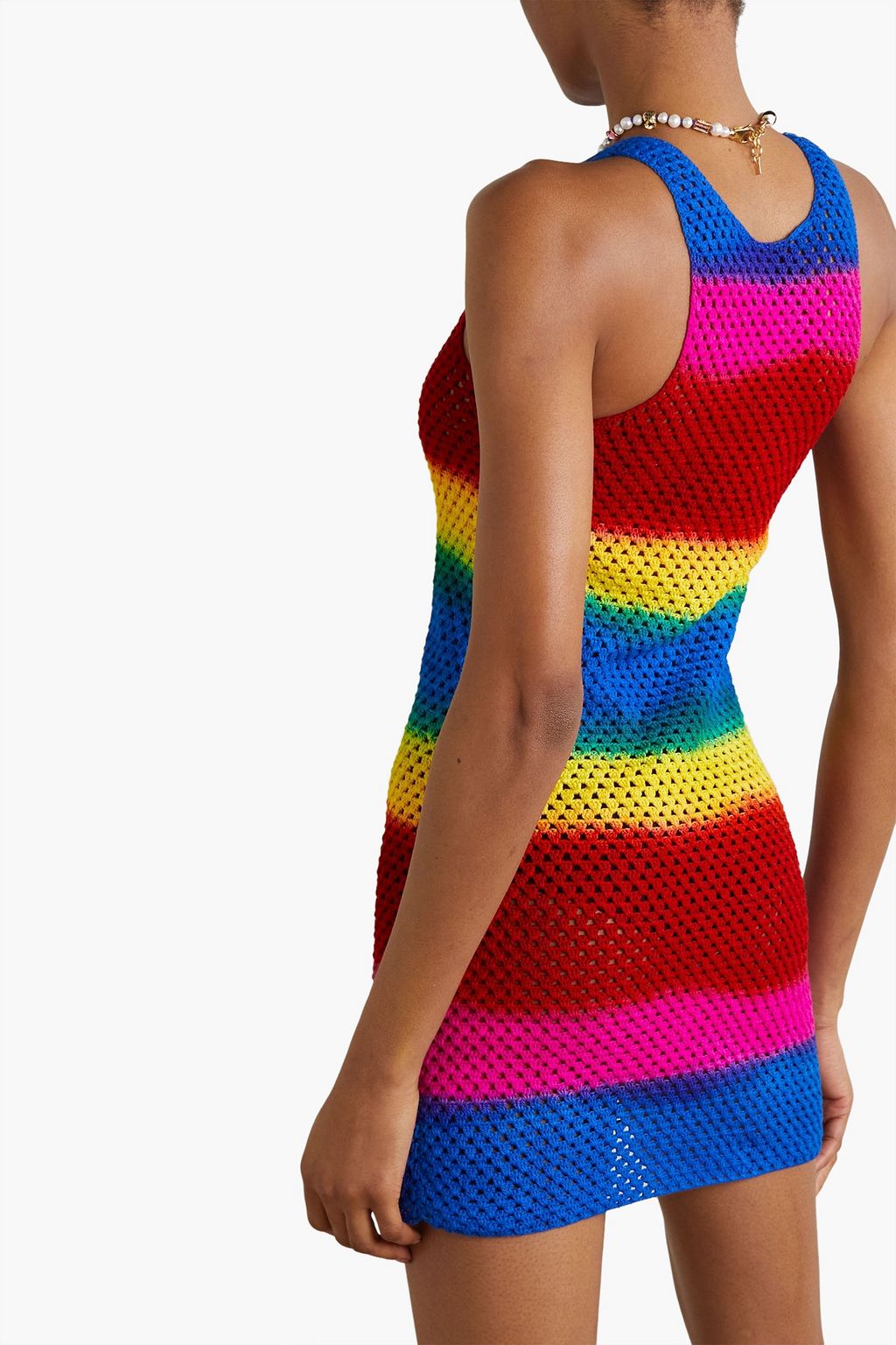AGR Striped open-knit cotton mini dress