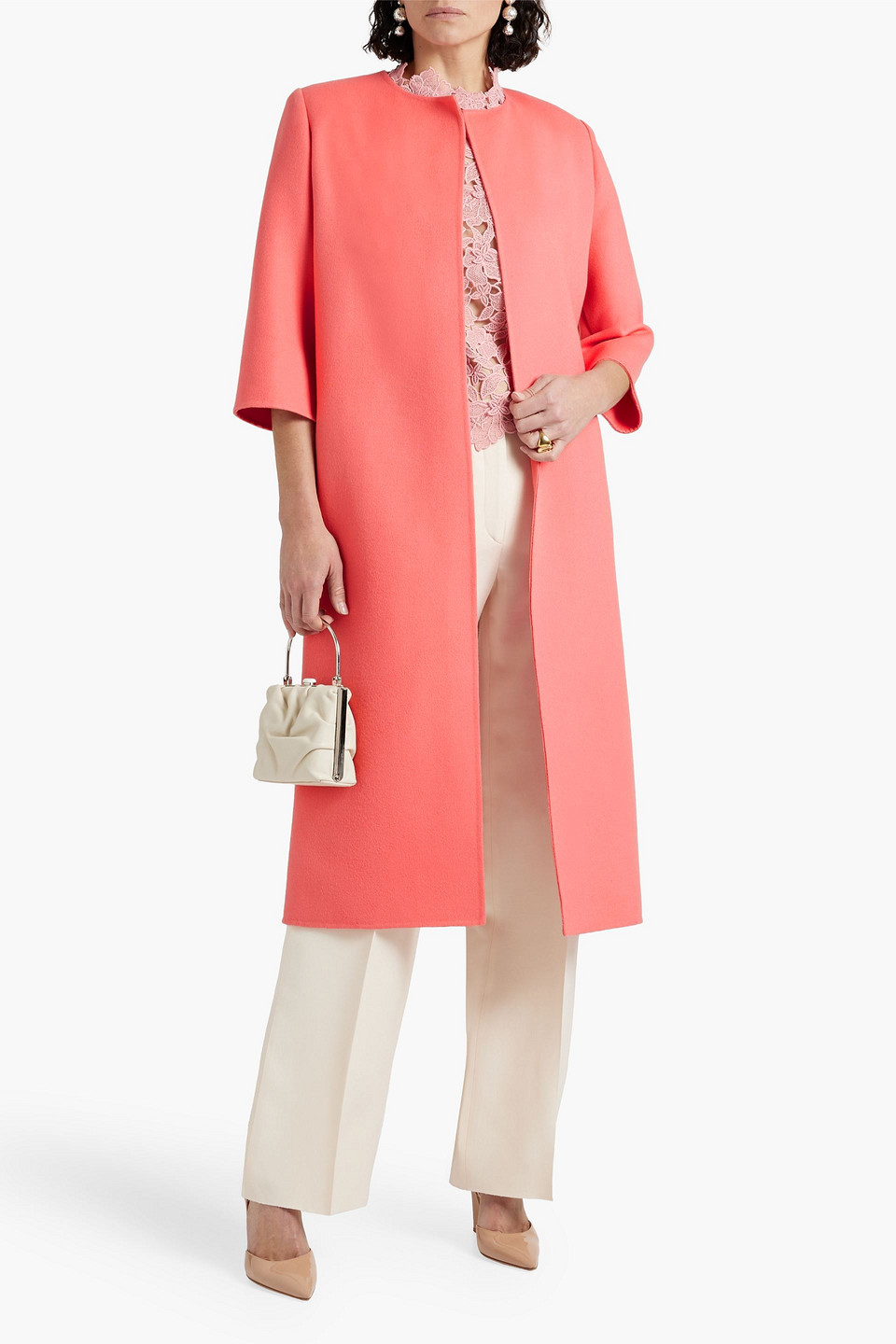 Shop Oscar De La Renta Wool And Cashmere-blend Felt Coat In Coral