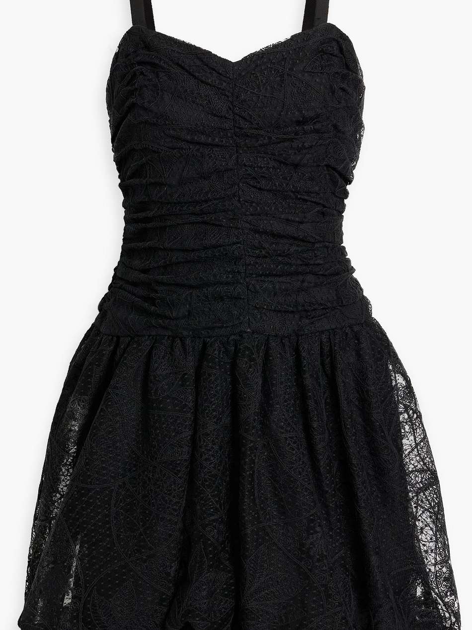 ruched lace mini dress