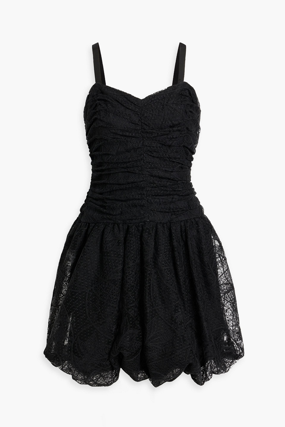 Anna Sui Ruched Lace Mini Dress In Black