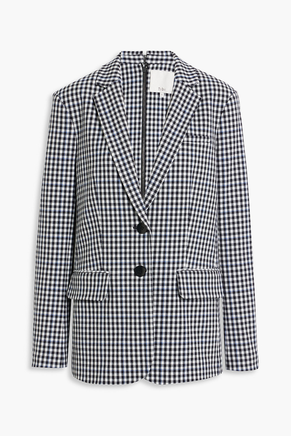 Tibi Zip-detailed Gingham Twill Blazer In Black