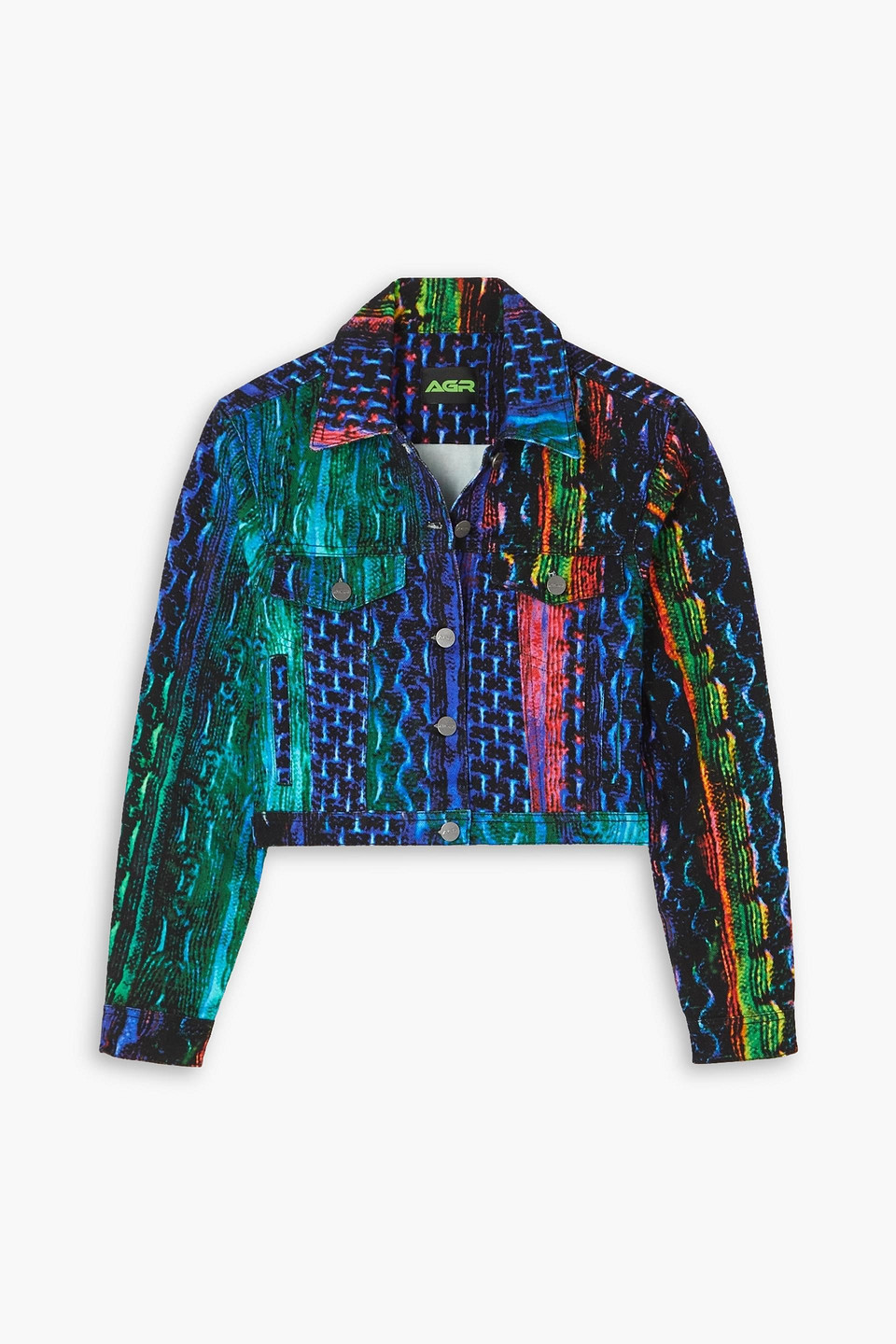 Agr Cropped Snake-print Denim Jacket In Blue
