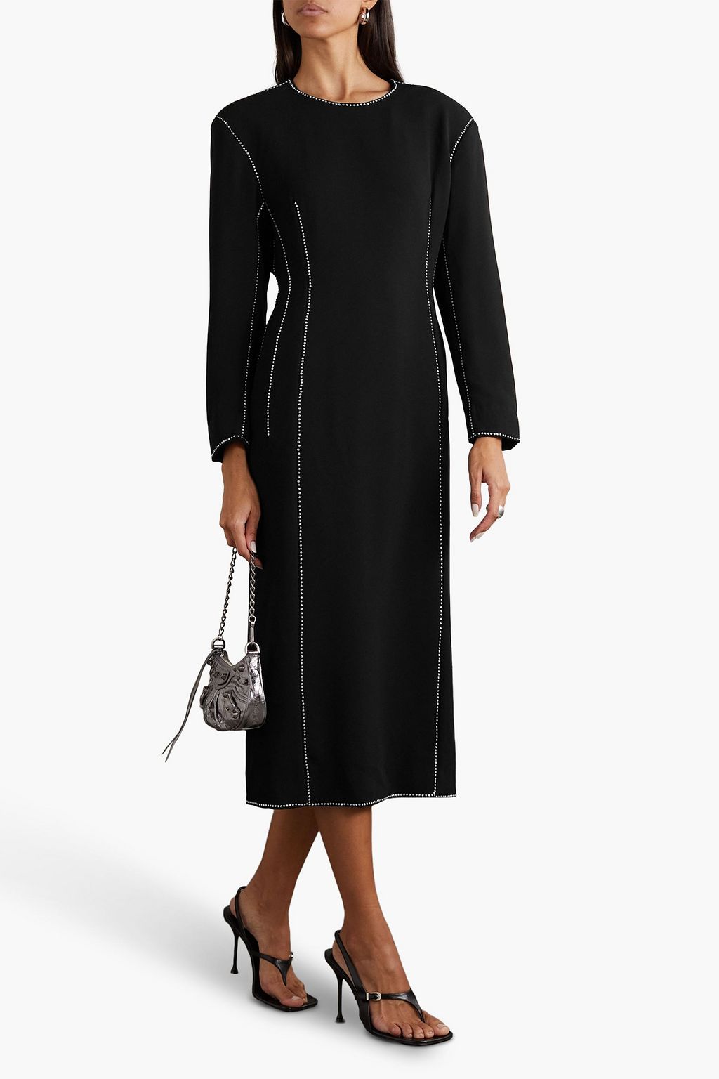 DRIES VAN NOTEN 크리스털 장식 크레이프 미디 드레스