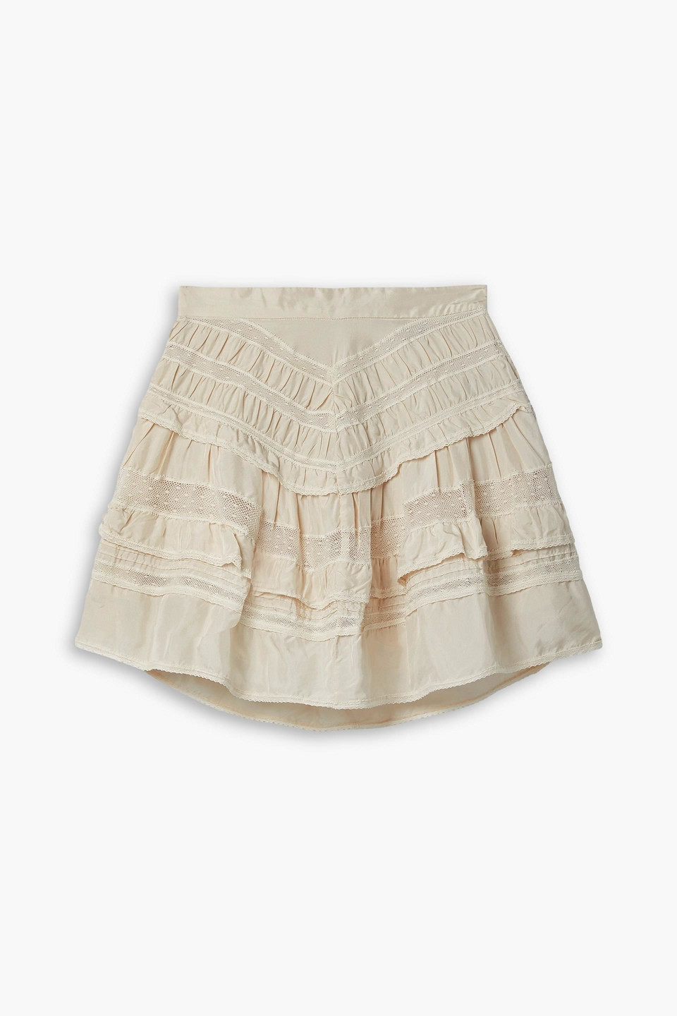 ISABEL MARANT CONSTANCE TIERED CROCHETED COTTON-TRIMMED SILK MINI SKIRT
