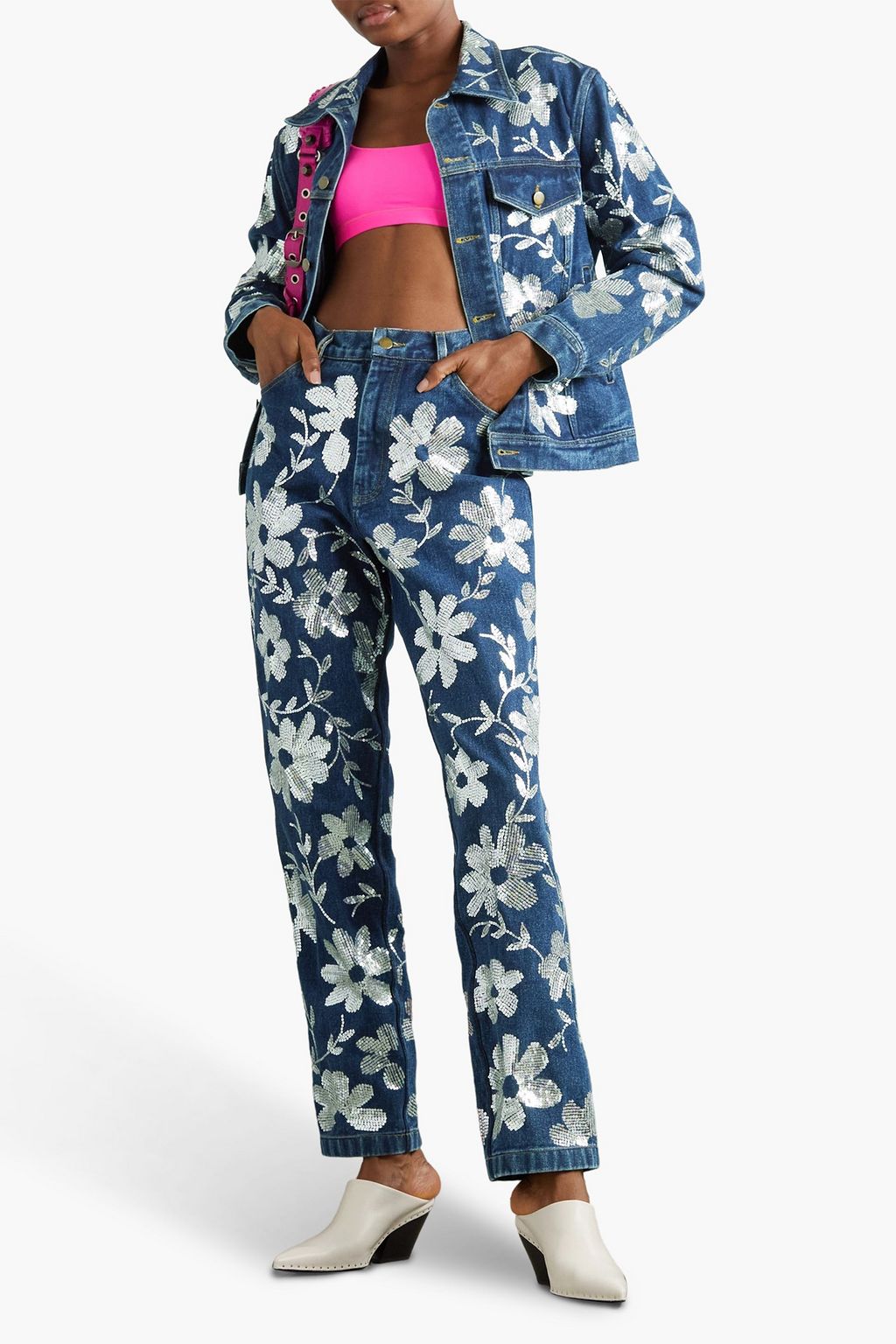 ASHISH ハイライズ ストレートレッグジーンズ スパンコール付き