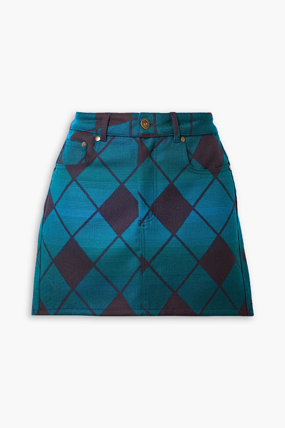 Shop Ahluwalia Argyle Wool-piqué Mini Skirt In Teal