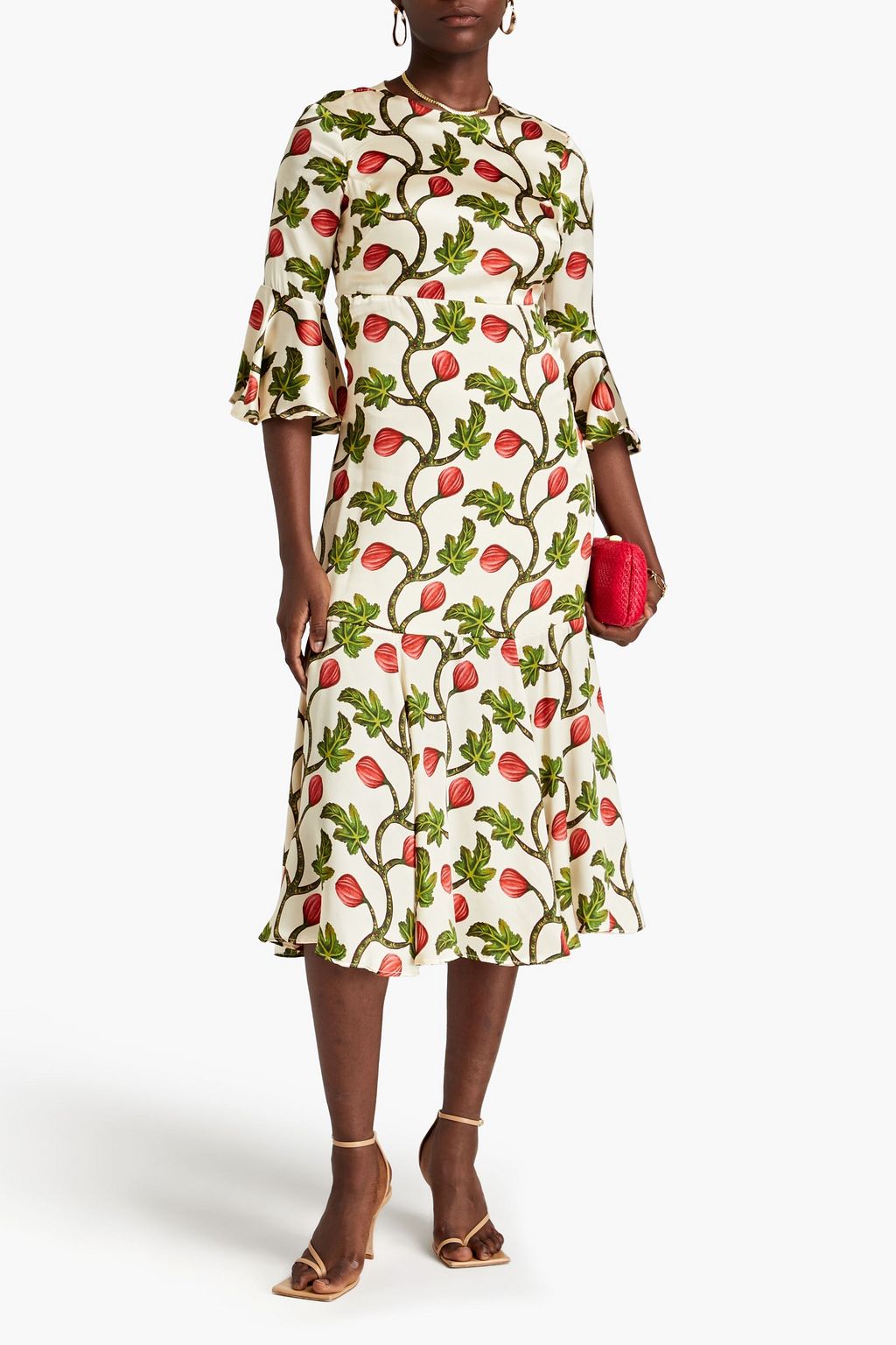 AGUA BY AGUA BENDITA Berenjena floral-print silk-satin midi dress