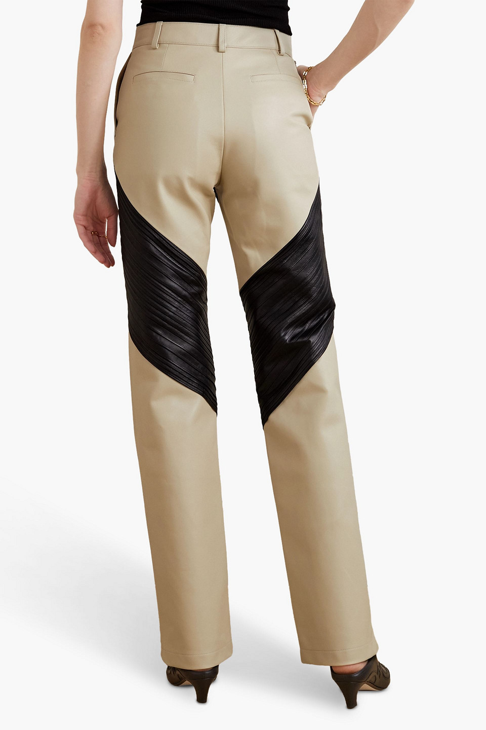 Shop Peter Do Two-tone Leather Straight-leg Pants In Cream