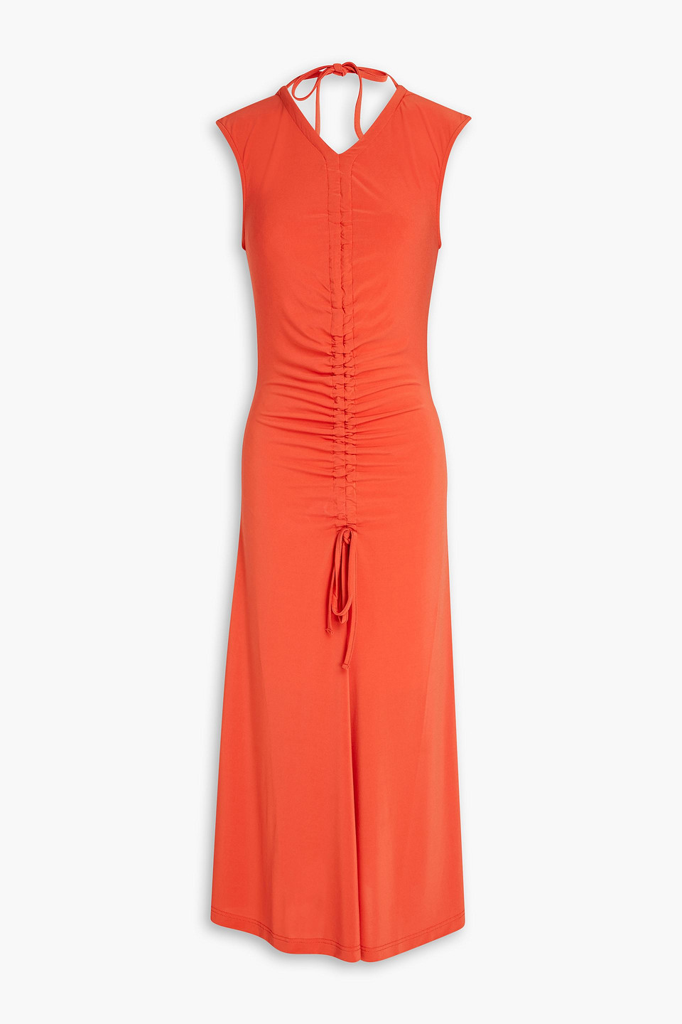 Flared ruched jersey midi dress